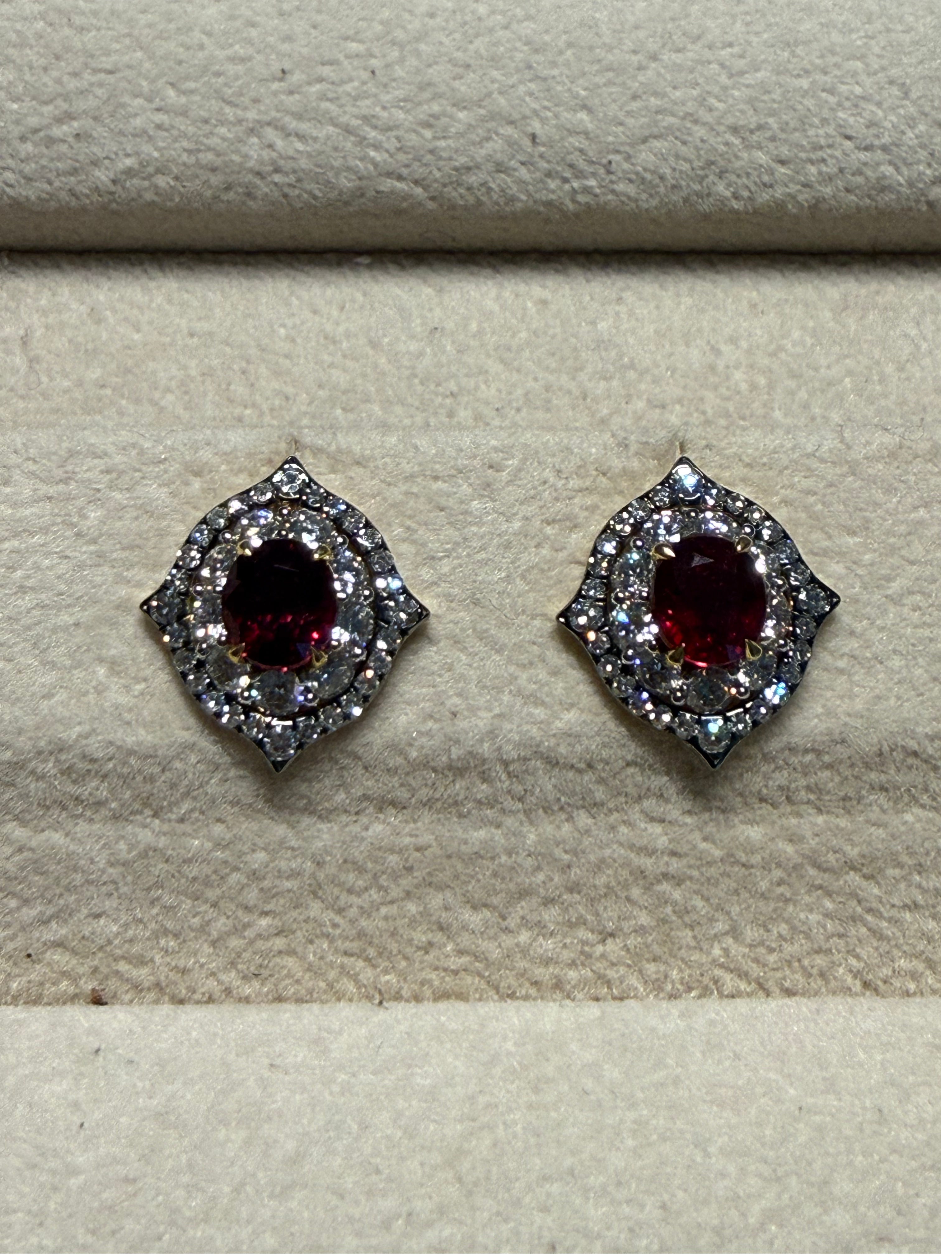 Luxury Promise 18K Yellow Pink and White Gold Ruby no heat 2.27 ct / 2 pcs Diamonds 1.38 ct / 74 pcs EARRING EM1647