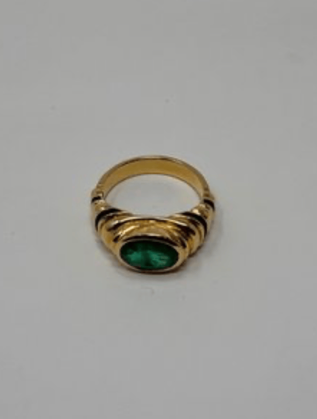 Luxury Promise 18ky sz 7 east west 2.4ct-bezel colombian emerald ring AFI093