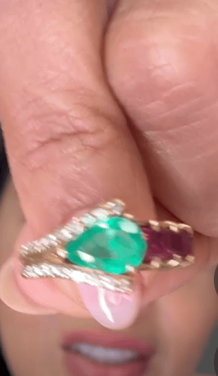 Luxury Promise 18KYG Emerald Ruby Diamond Ring / E0.91ct / R0.22ct / D0.83ct / 5.5US 1417 JJC1012