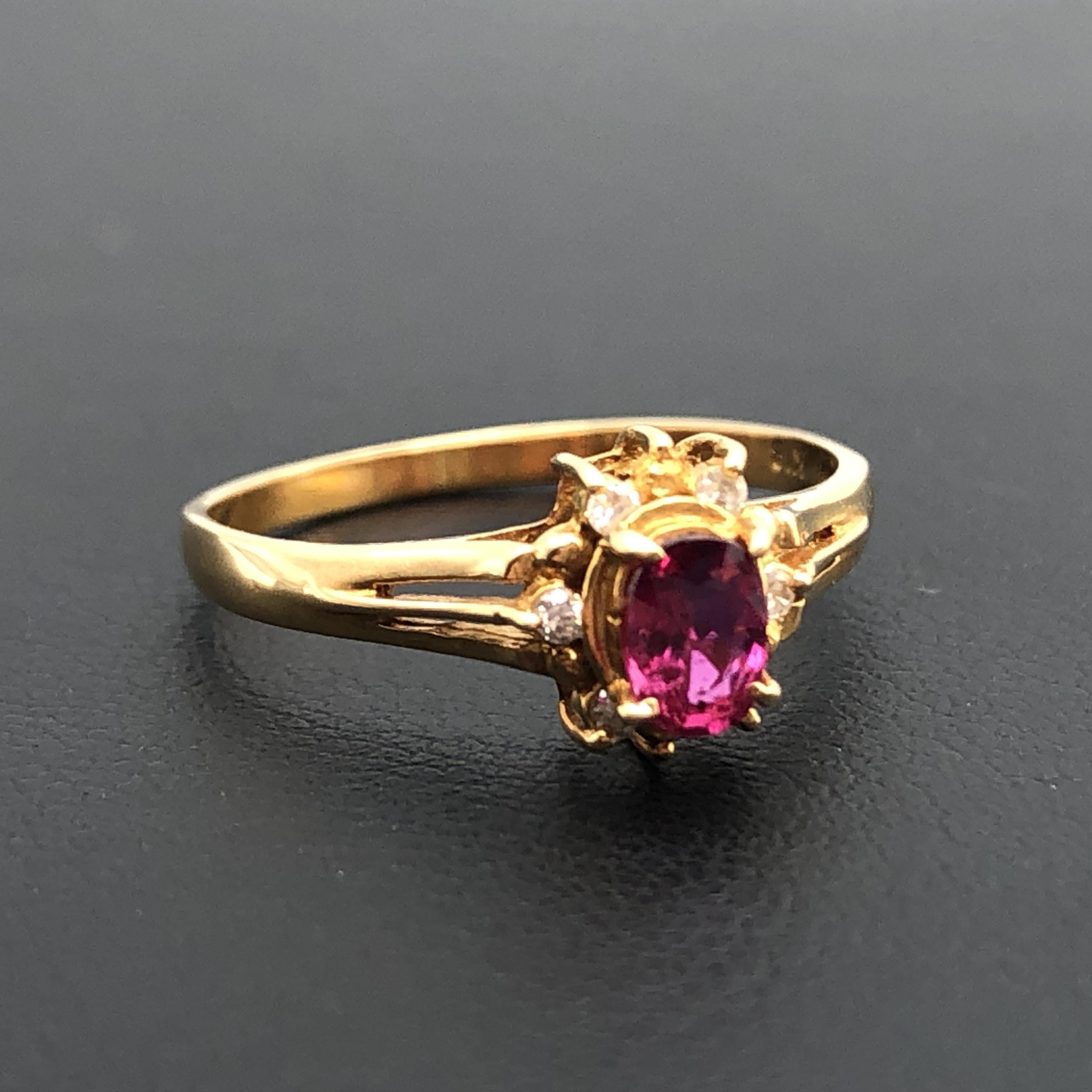 Luxury Promise 1P Ruby & Diamond Ring, D(0.05ct), K18YG, 1.7g, US Size 5.5 ALC3318