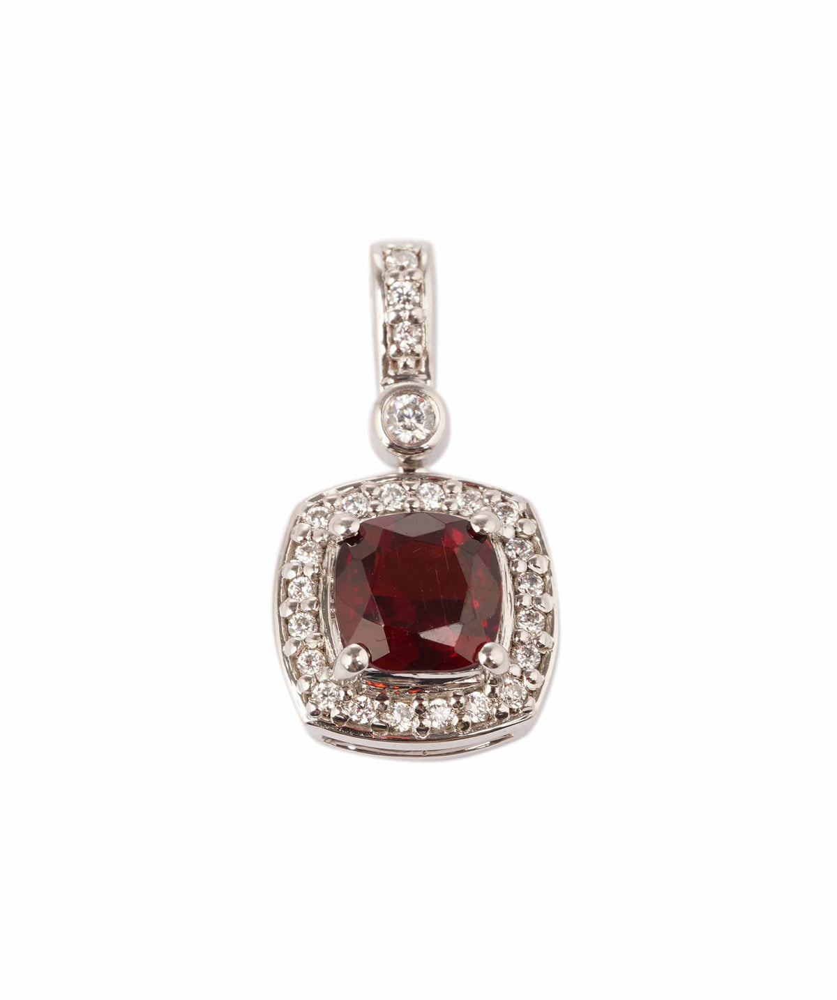 Luxury Promise 2.06ct Red garnet & Cubic Zircon 9K White Gold Pendant - 2.1g ANC2055