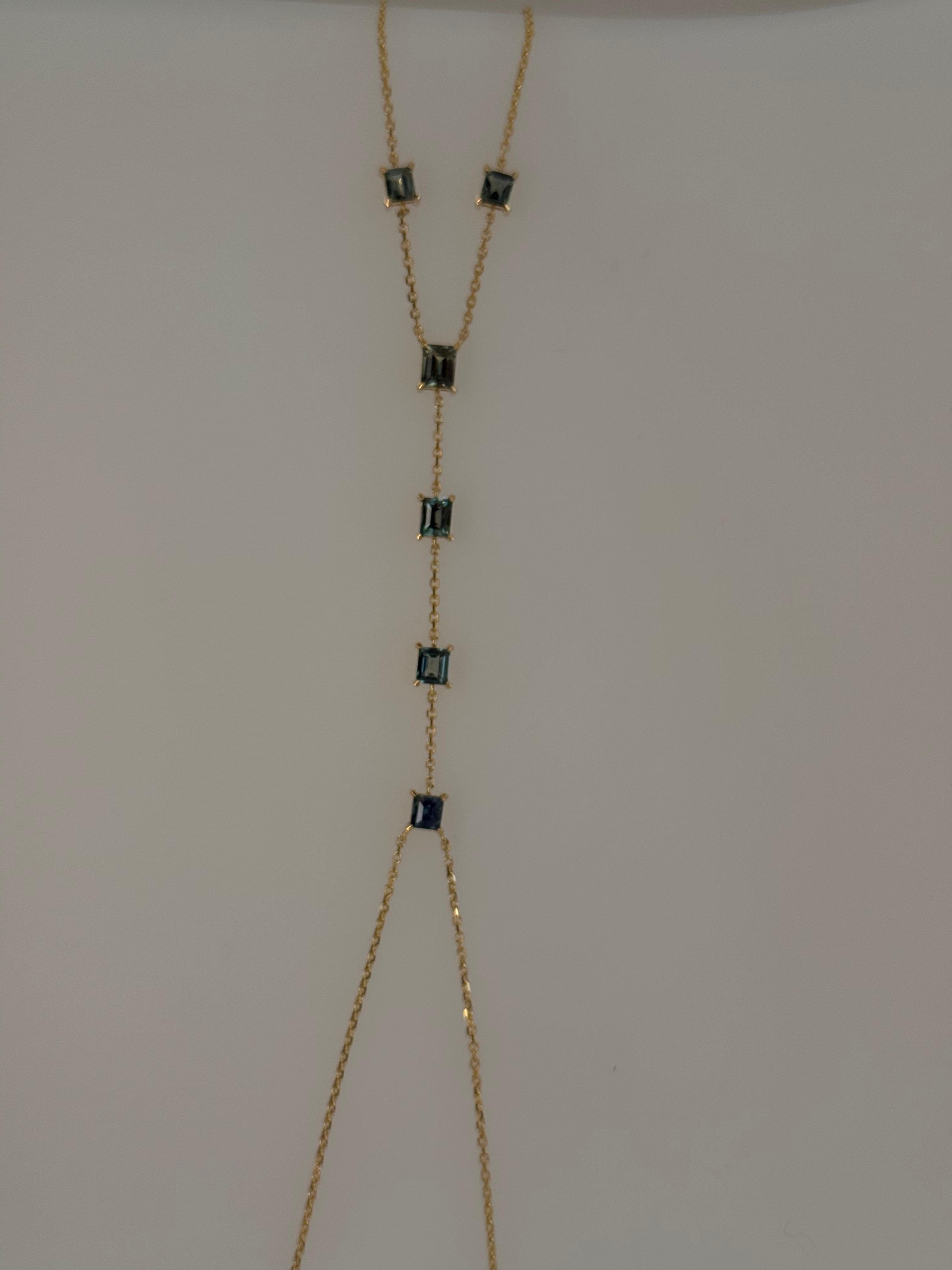 Luxury Promise 2.09CT NATURAL UNHEATED TEALGREEN SAPPHIRES HAND CHAIN (6 PCS 18K YG) MS 8995