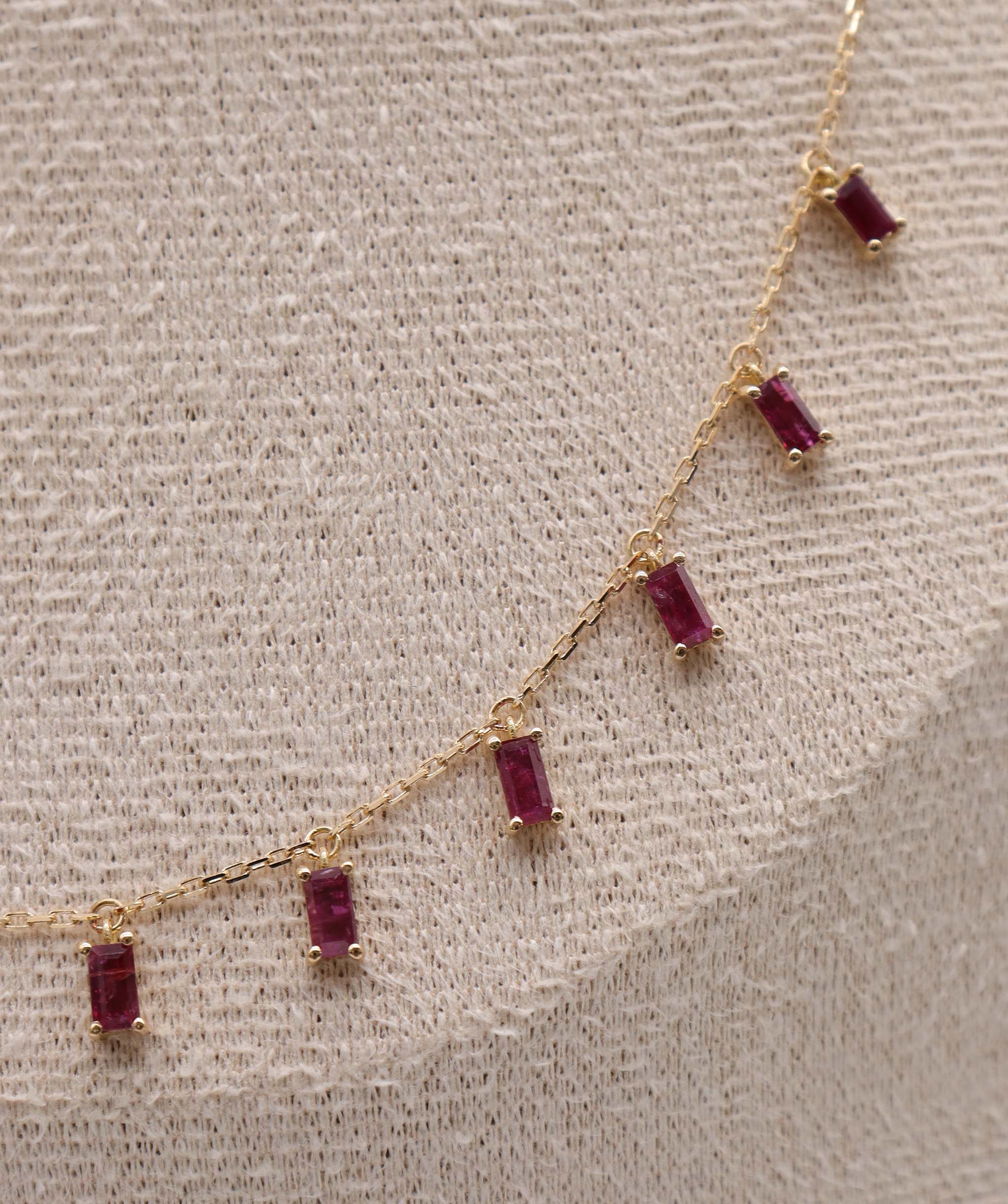 Luxury Promise 2.21ct Ruby Baguette Drop YG Necklace DXBS5623