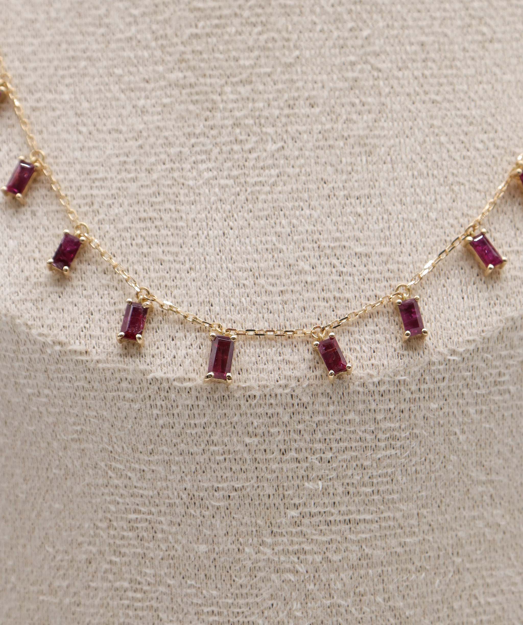 Luxury Promise 2.21ct Ruby Baguette Drop YG Necklace DXBS5623
