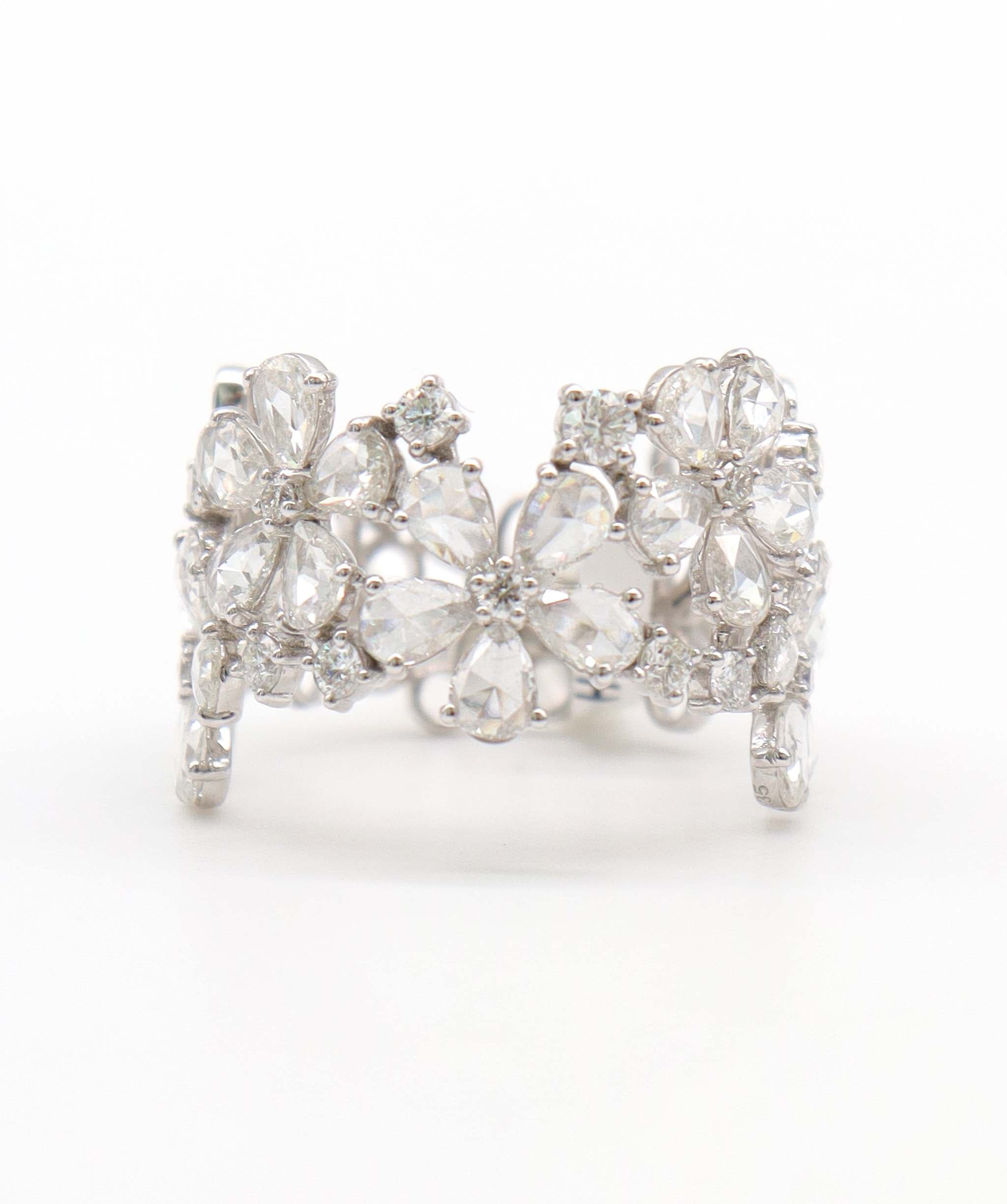 Luxury Promise 2.35ct SMALL DIAMONDS WHITE PEAR ROSECUT RING R3693