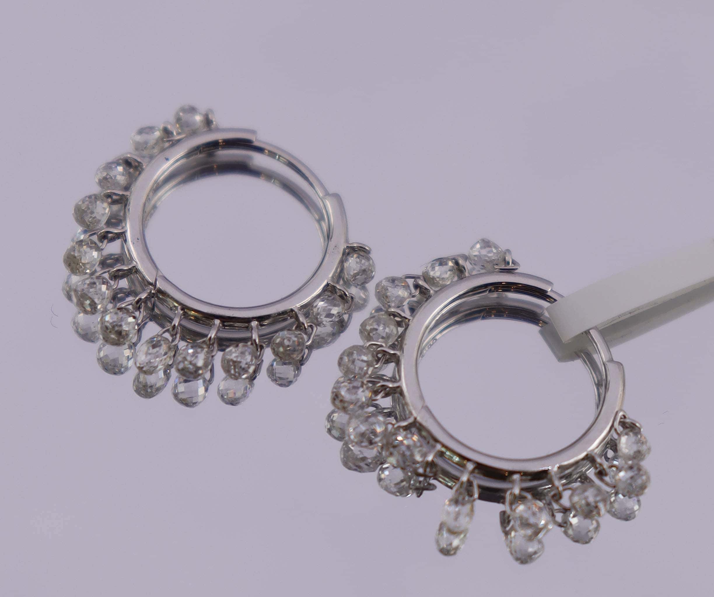 Luxury Promise 2.36ct Rose Cut Diamond Drops hoops  earrings White Gold E5747