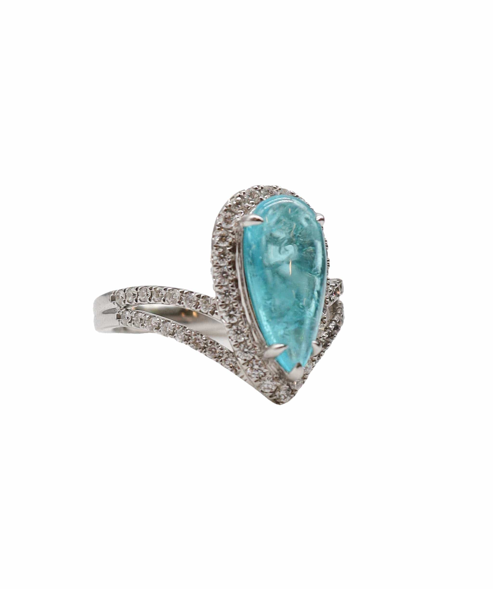 Luxury Promise 2.46CT PEAR CABOCHON BRAZILIAN PARAIBA & DIAMOND RING 18K WG DXBCS3476