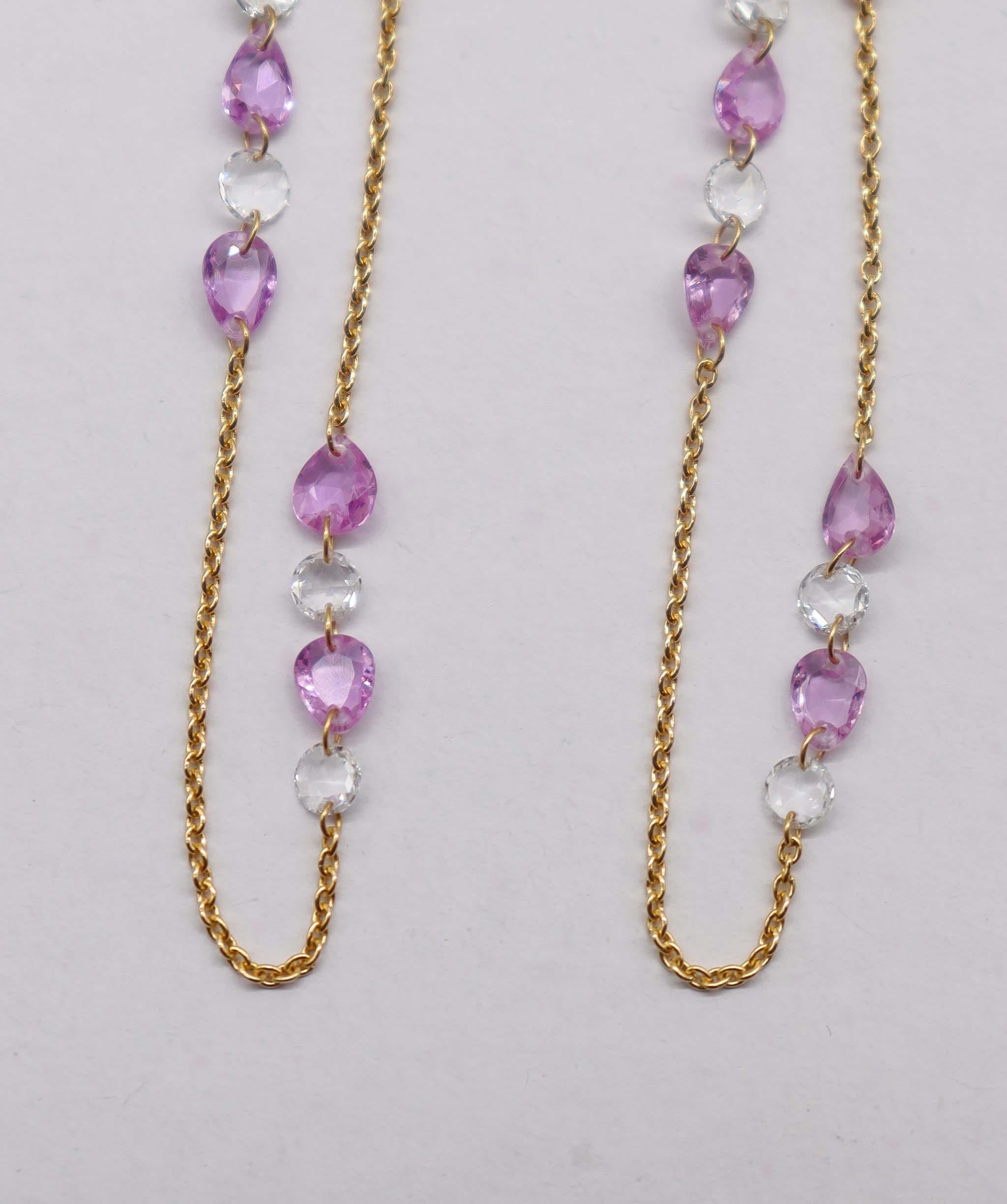Luxury Promise 2.47ct SMALL DIAMONDS PINK SAPPHIRE PEAR ROSECUT (H) EARRINGS E8026