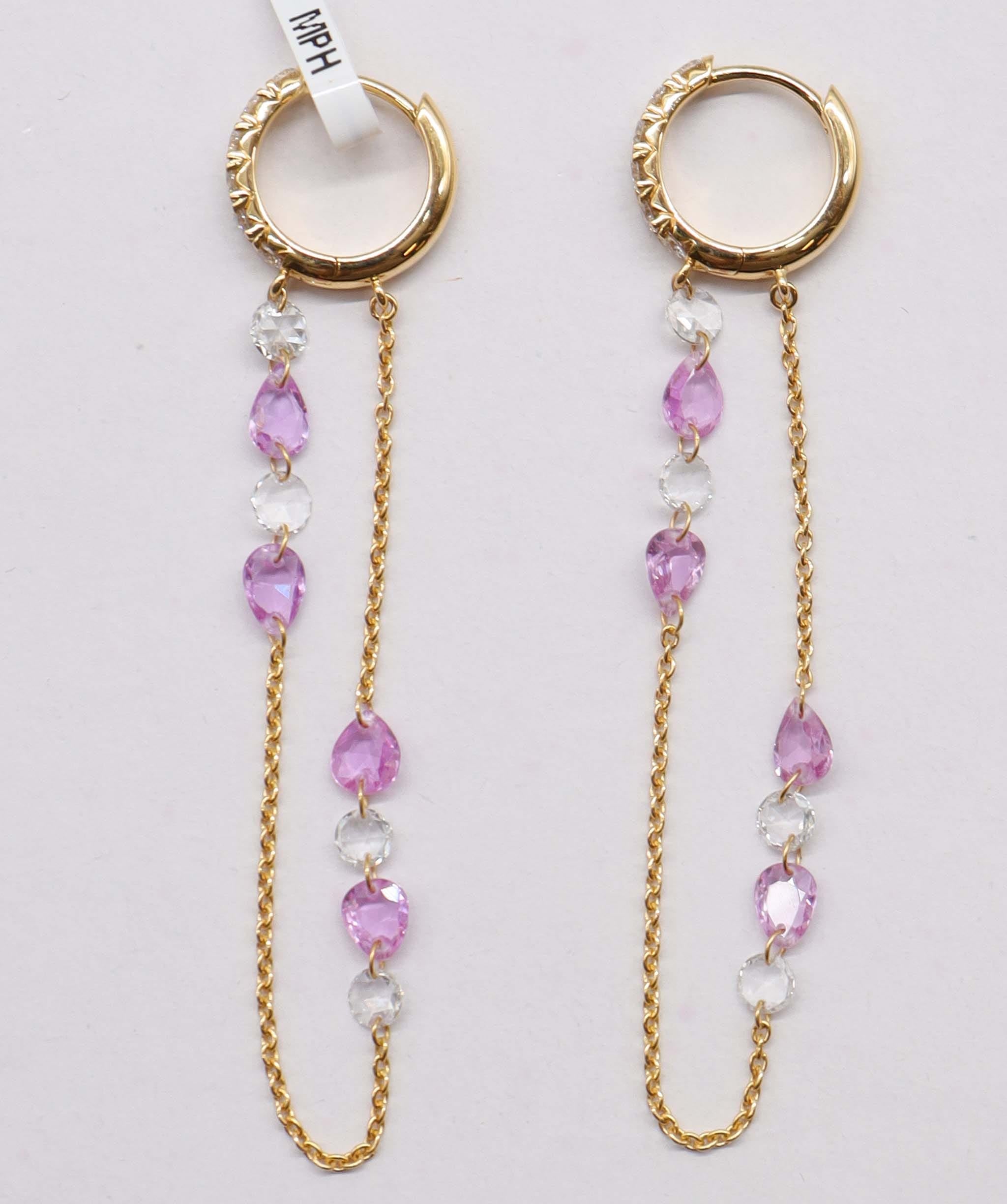 Luxury Promise 2.47ct SMALL DIAMONDS PINK SAPPHIRE PEAR ROSECUT (H) EARRINGS E8026