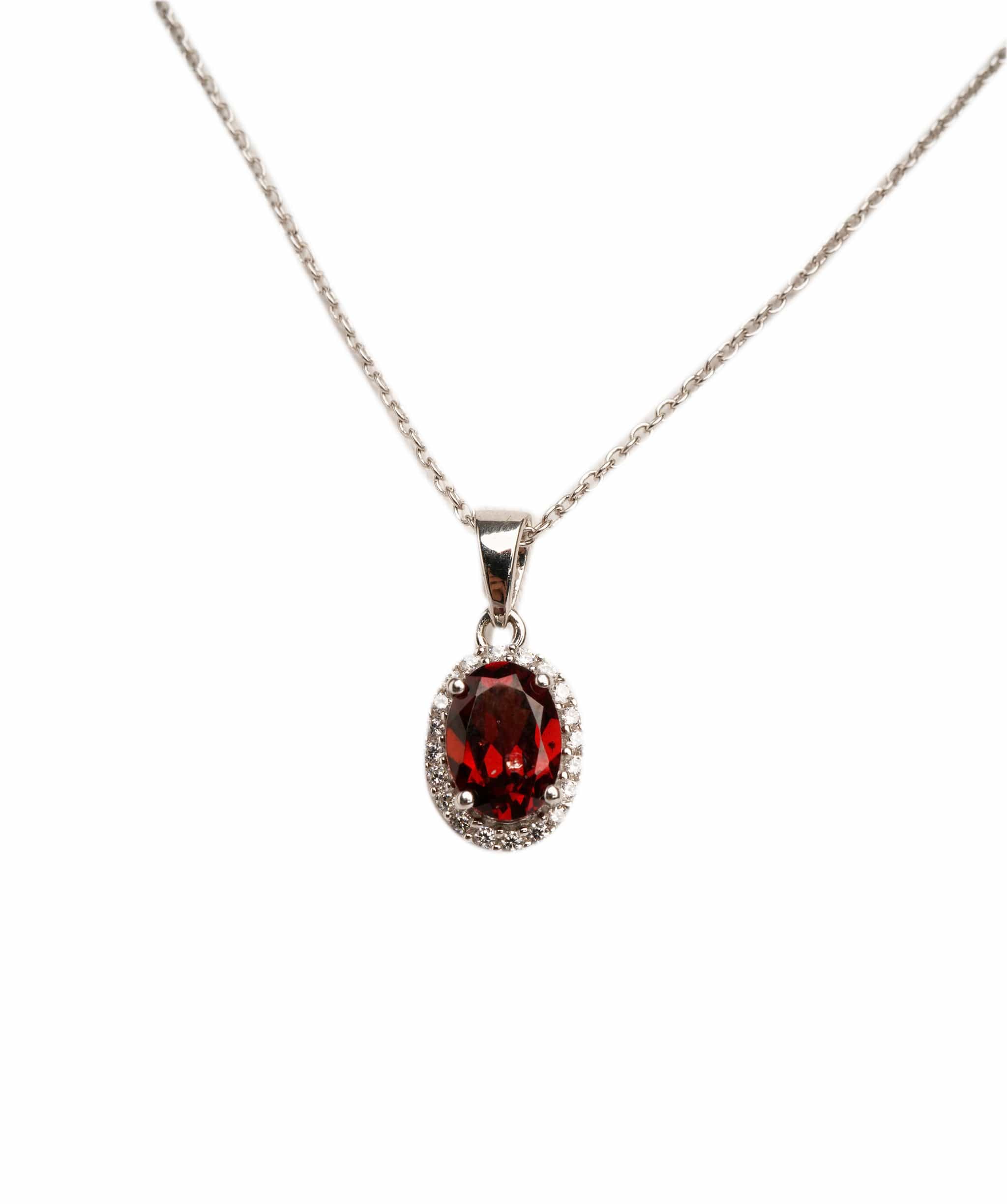 Luxury Promise 2.4ct Red garnet, Cubic Zircon 925 Silver White Pendant ALC3039
