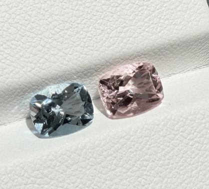 Luxury Promise 2.57ct Aquamarine & pink morganite cushion pair DXBCS3912