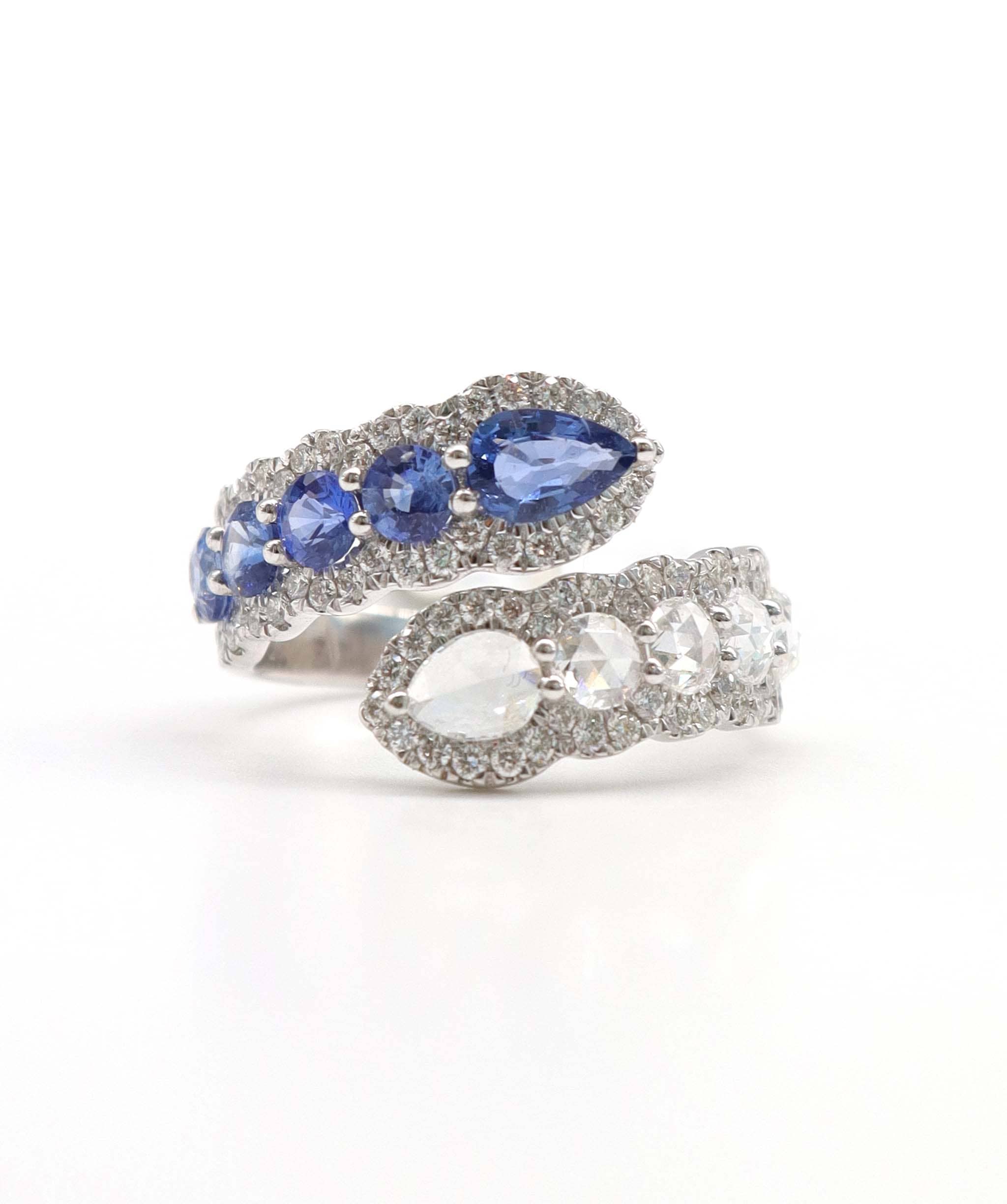Luxury Promise 2.59ct SMALL DIAMONDS BLUE SAPPHIRE PEAR FULL CUT (H) RING R4469