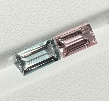 Luxury Promise 2.68ct Aquamarine & pink morganite baguette pair DXBCS3913