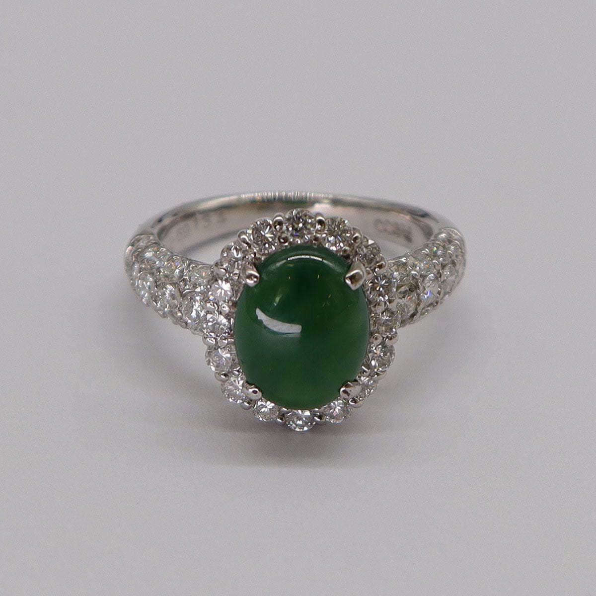 Luxury Promise 2.69ct Jade 1.34ct Diamond Platinum Ring Size US 5.5 DXBS5583