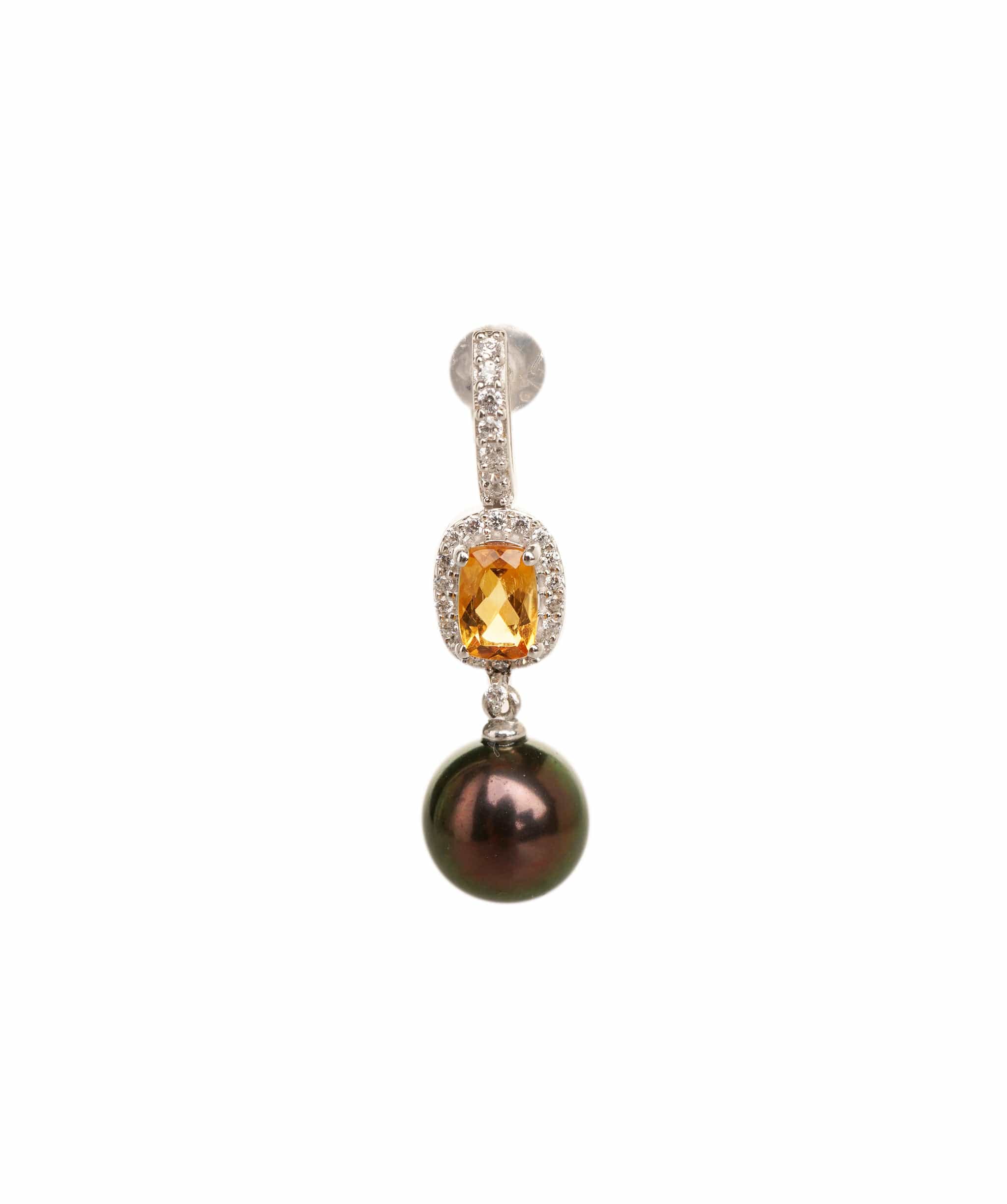 Luxury Promise 20.42ct Black Fresh Water Pearl, Citrine, Cubic Zirconia, Cubic Zirconia 925 Silver White Lever Back Earrings ALC3063