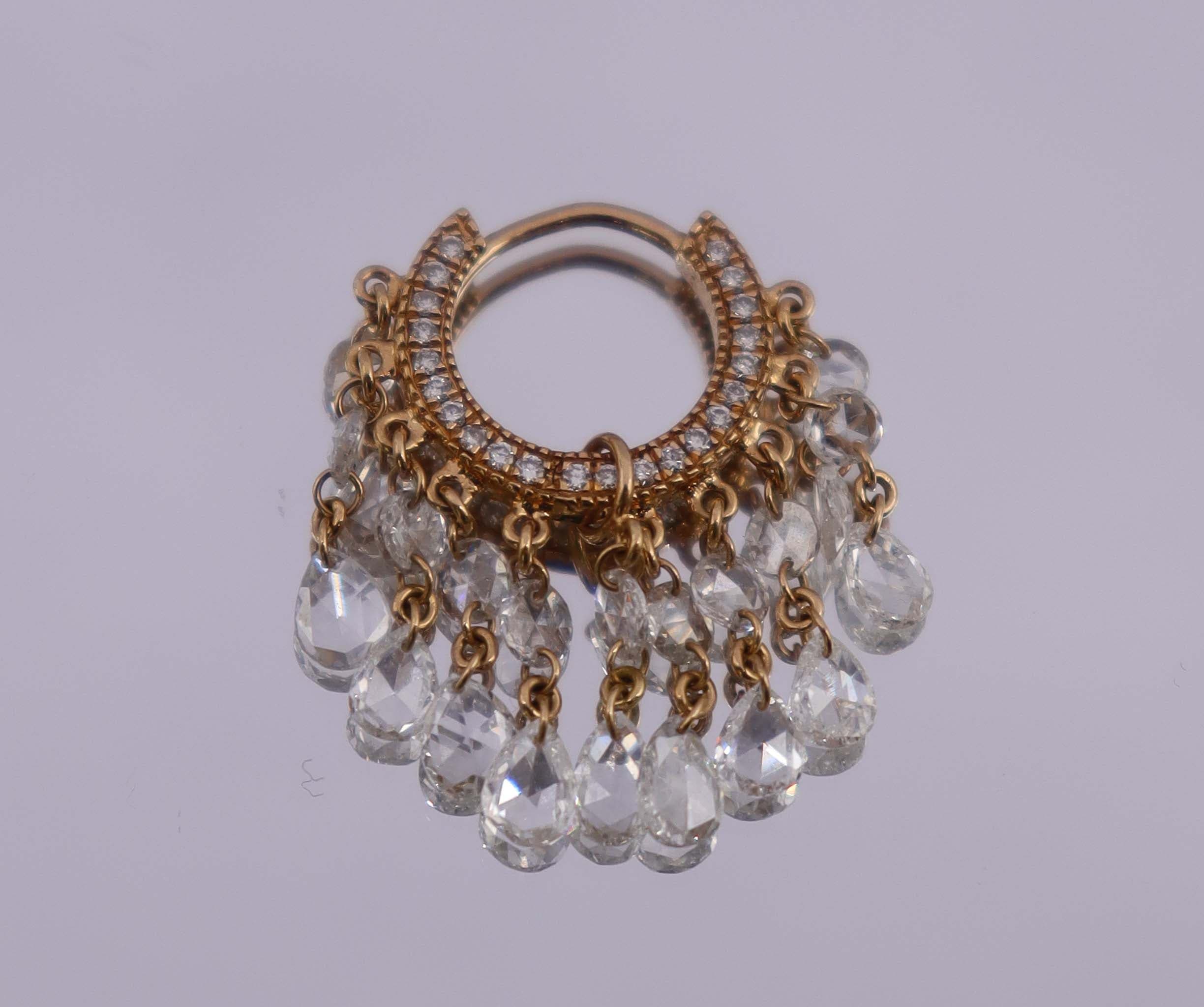 Luxury Promise 3.03ct  Rose Cut Diamond Chandelier hoop earrings rose gold E7650