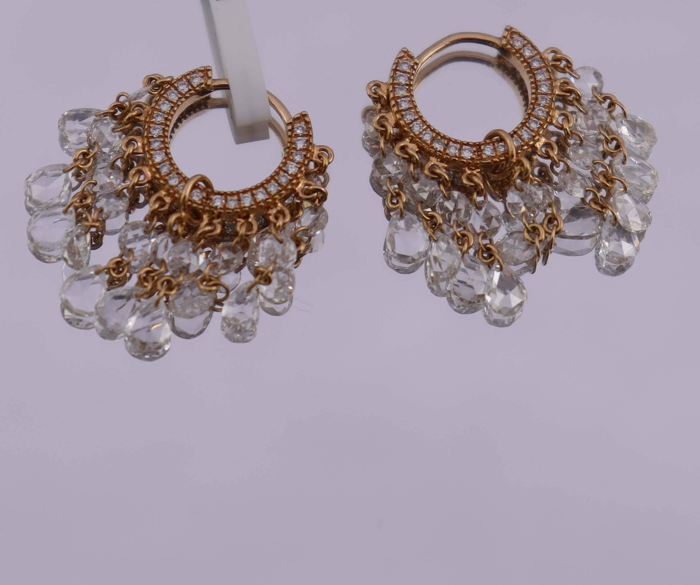 Luxury Promise 3.03ct  Rose Cut Diamond Chandelier hoop earrings rose gold E7650