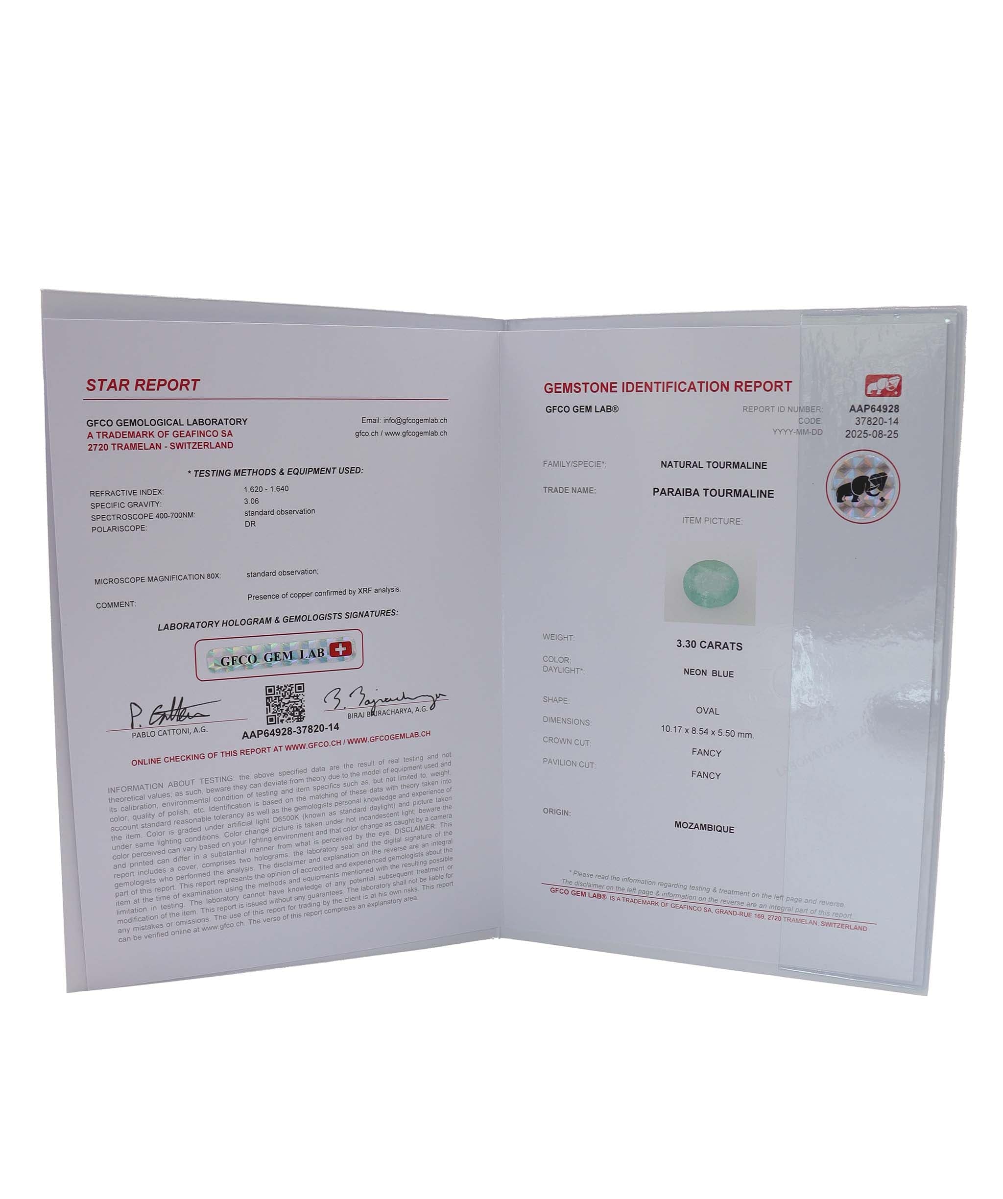 Luxury Promise 3.30ct paraiba tourmaline DXBCD0661