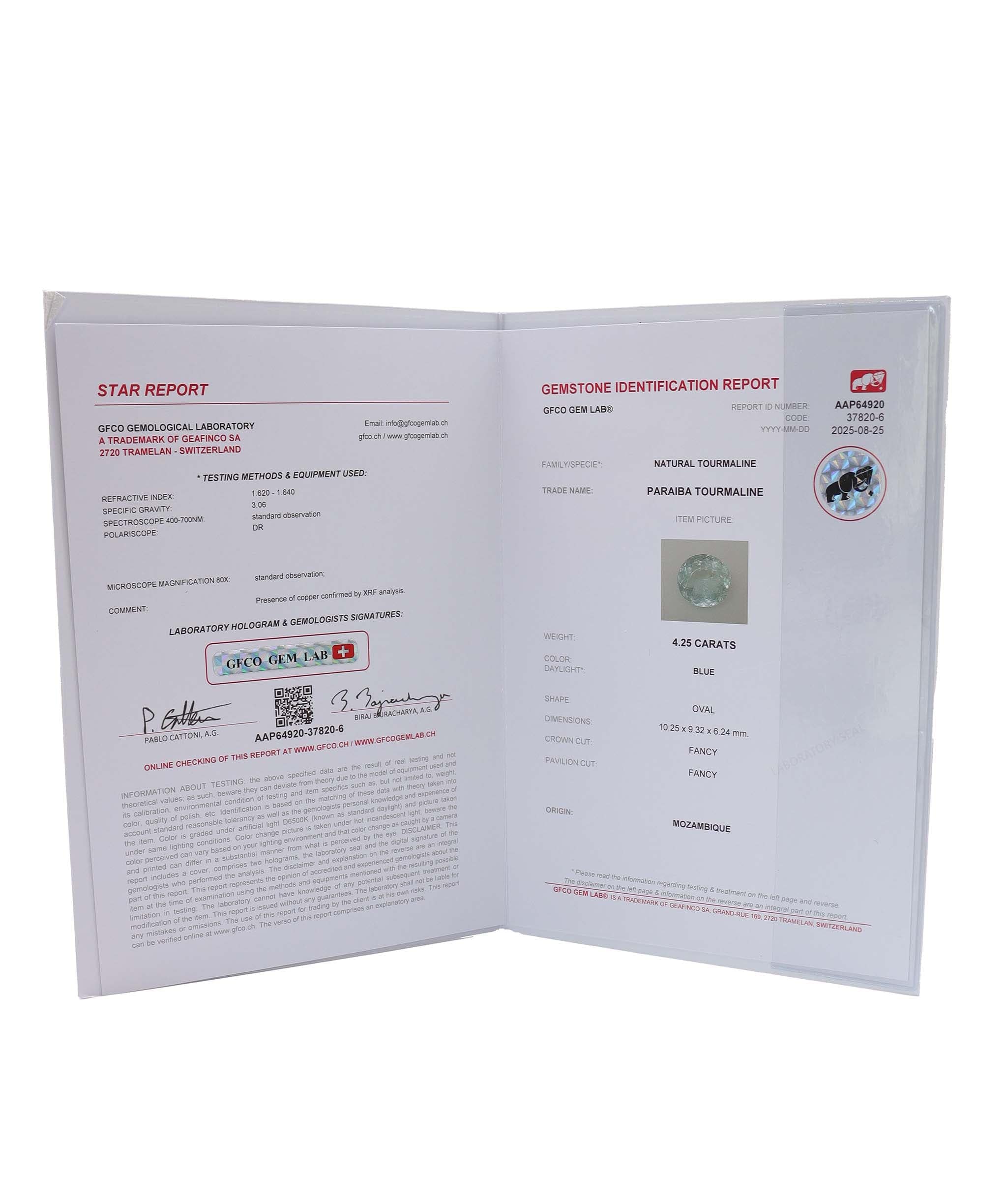 Luxury Promise 4.25ct paraiba tourmaline DXBCD0664