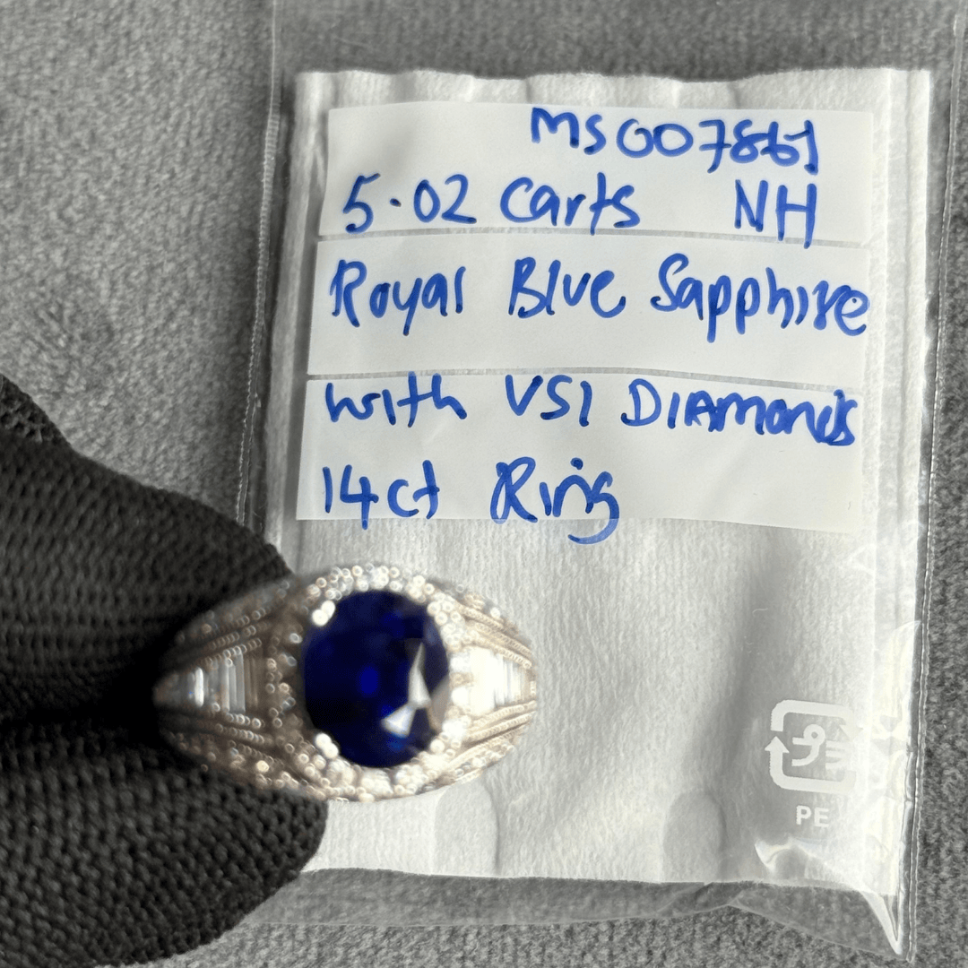 Luxury Promise 5.02CT NATURALLY HEATED ROYAL BLUE SAPPHIRE RING VS 1 DIAMONDS MS 00786-1