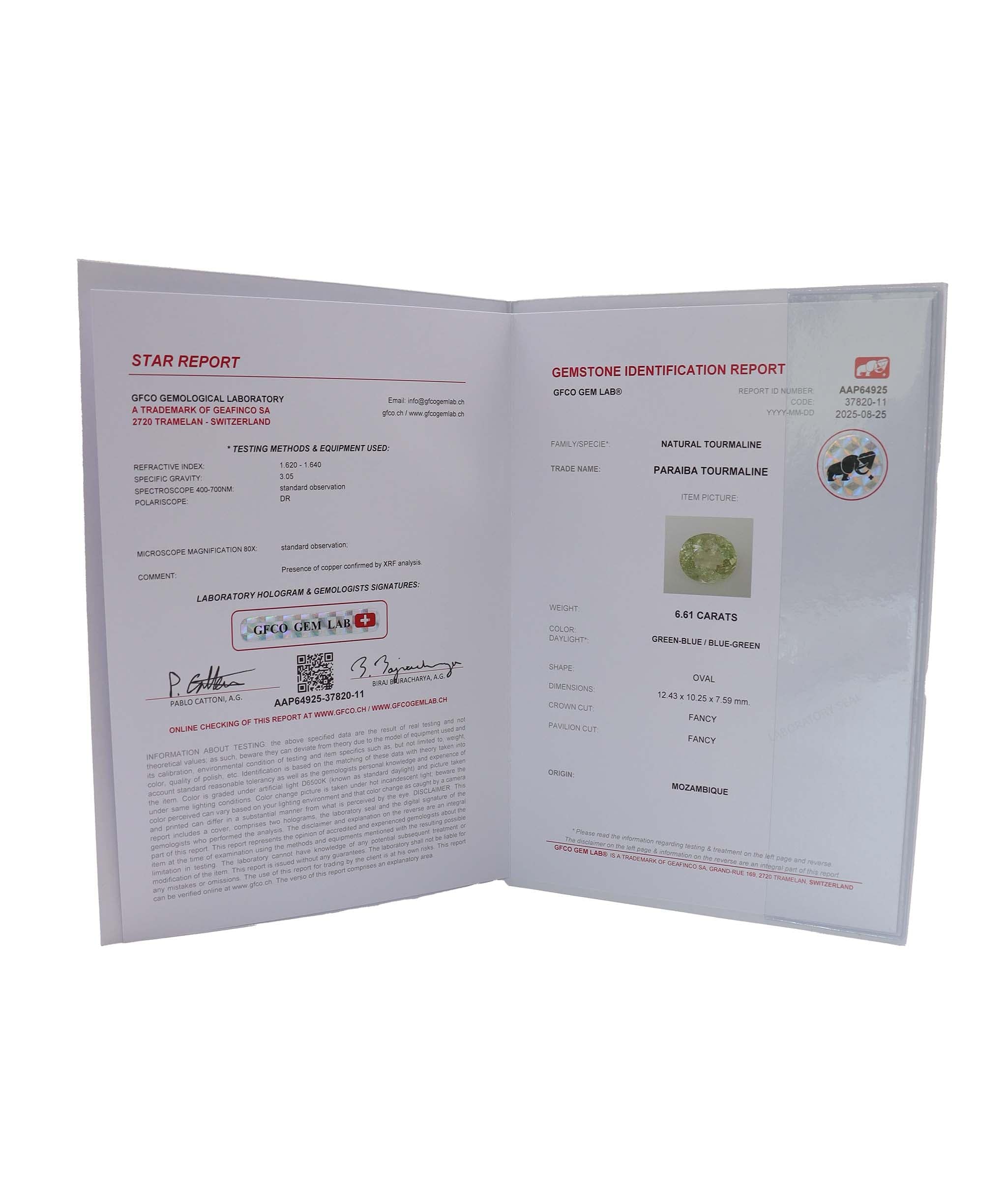 Luxury Promise 6.61ct paraiba tourmaline DXBCD0656