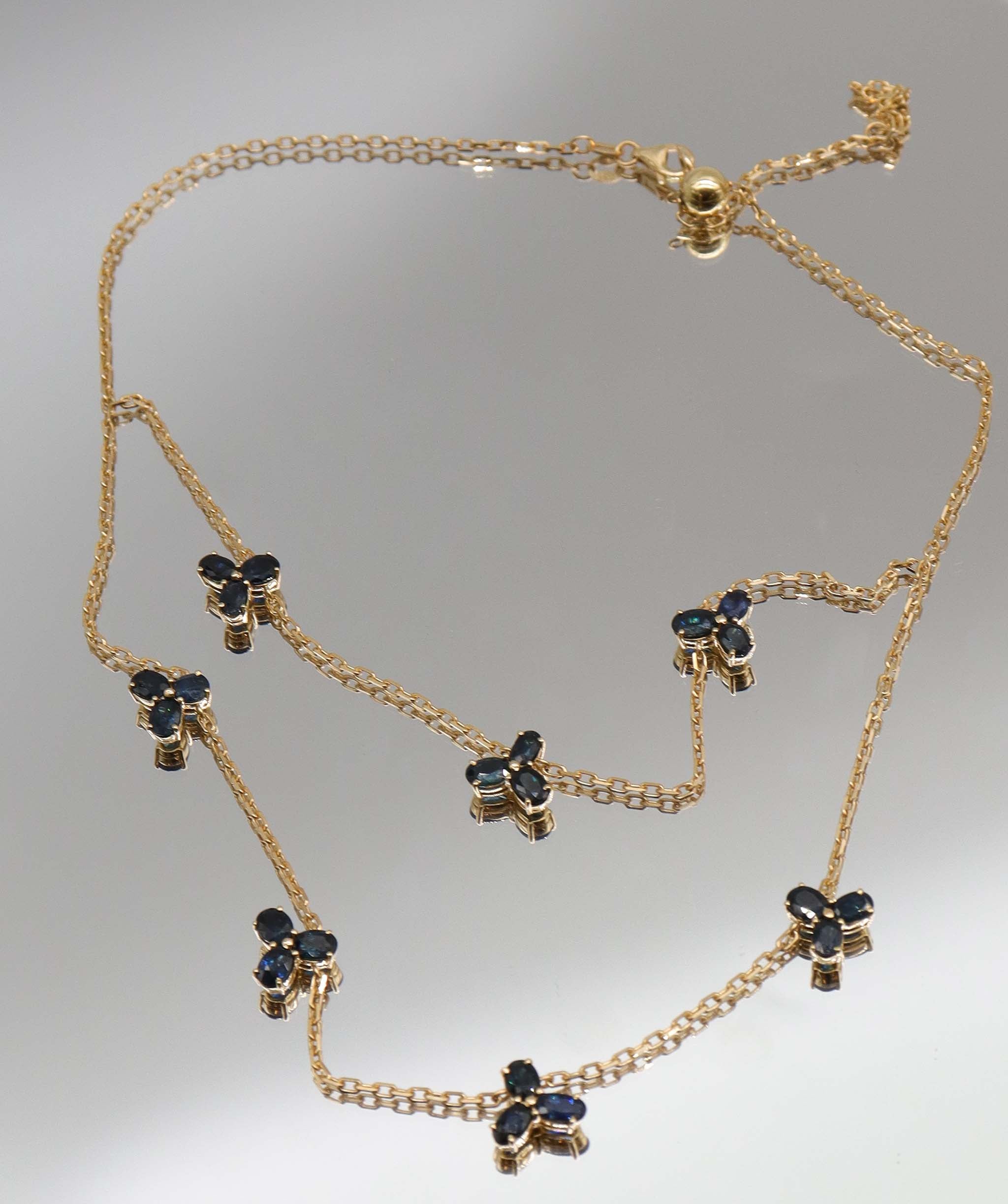 Luxury Promise 6.65ct Blue Sapphire YG Double-Layer Necklace DXBS5614