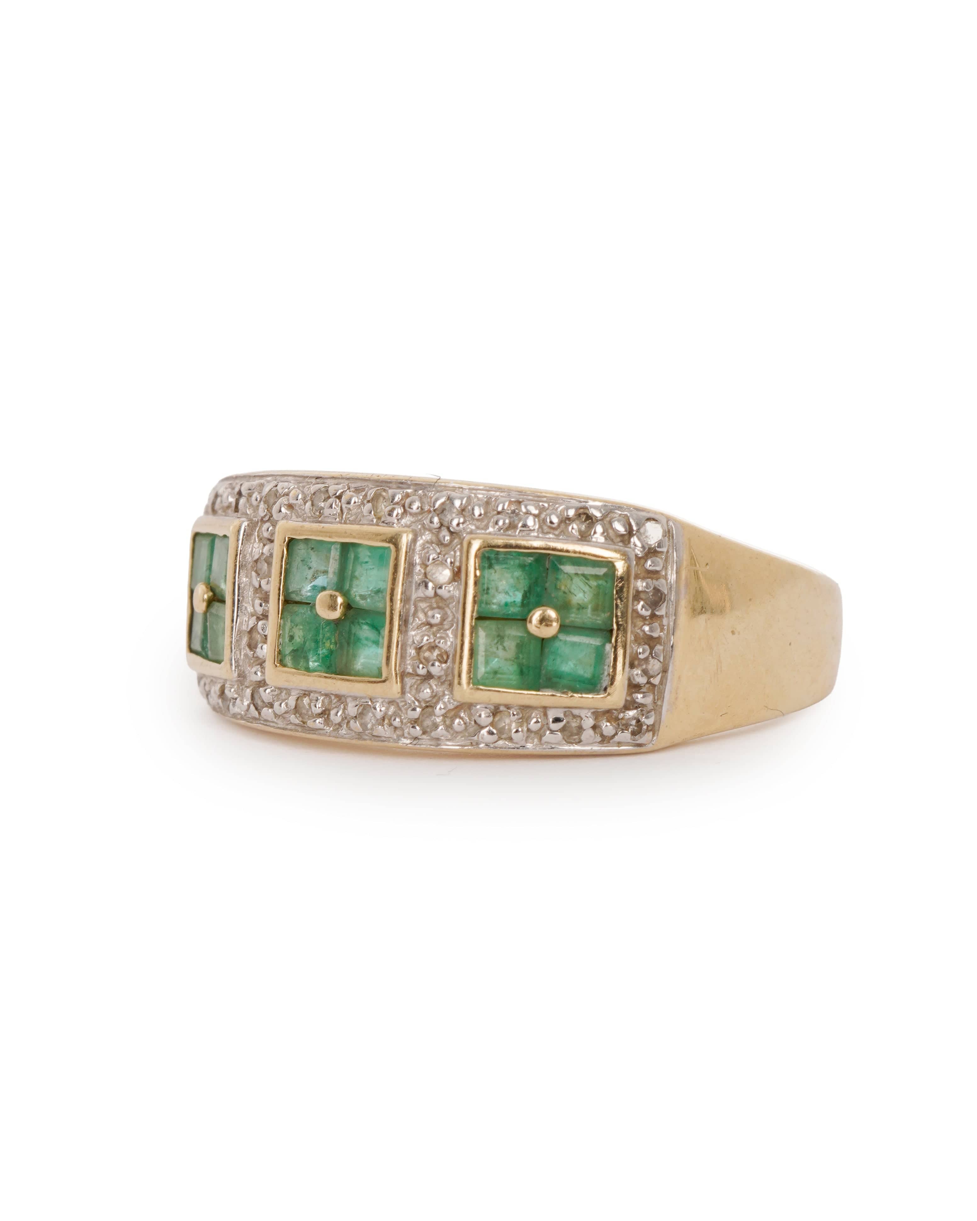 Luxury Promise 9 ct gold art deco style square emerald diamond ring  ALTC0493