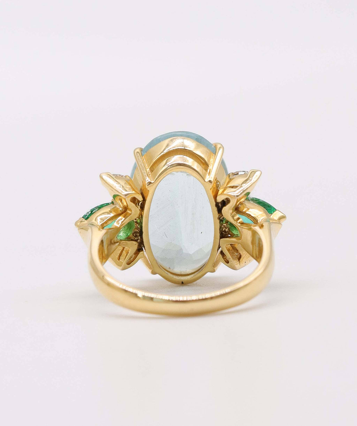 Luxury Promise Aquamarine, Emerald and Diamond Ring in 14k AVNC011