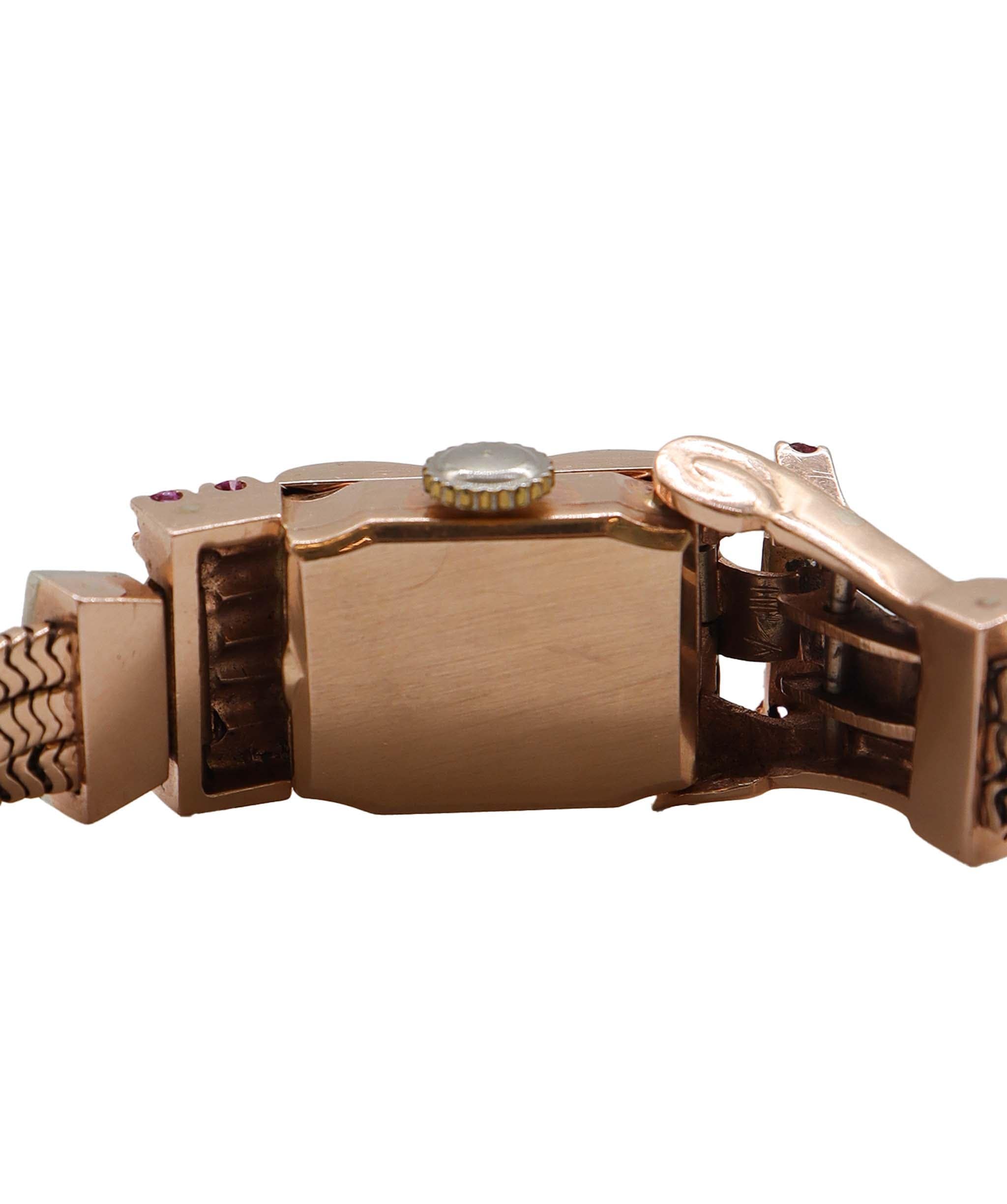 Luxury Promise Art Deco 14K Ruby Diamond Rose Gold Secret Watch HN056 DXBS2504