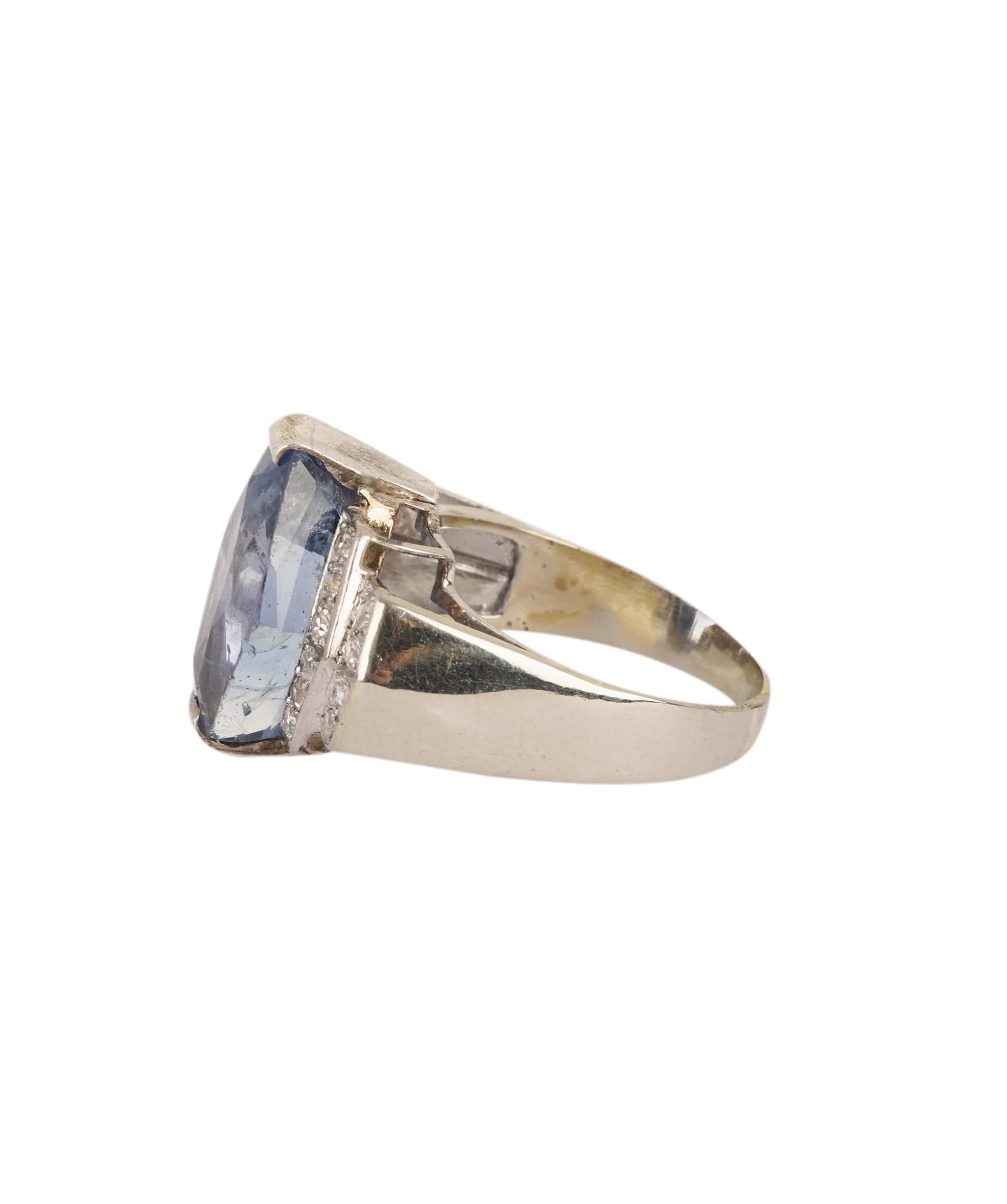 Luxury Promise Art Deco Ceylon Sapphire and Diamond Ring WA24509