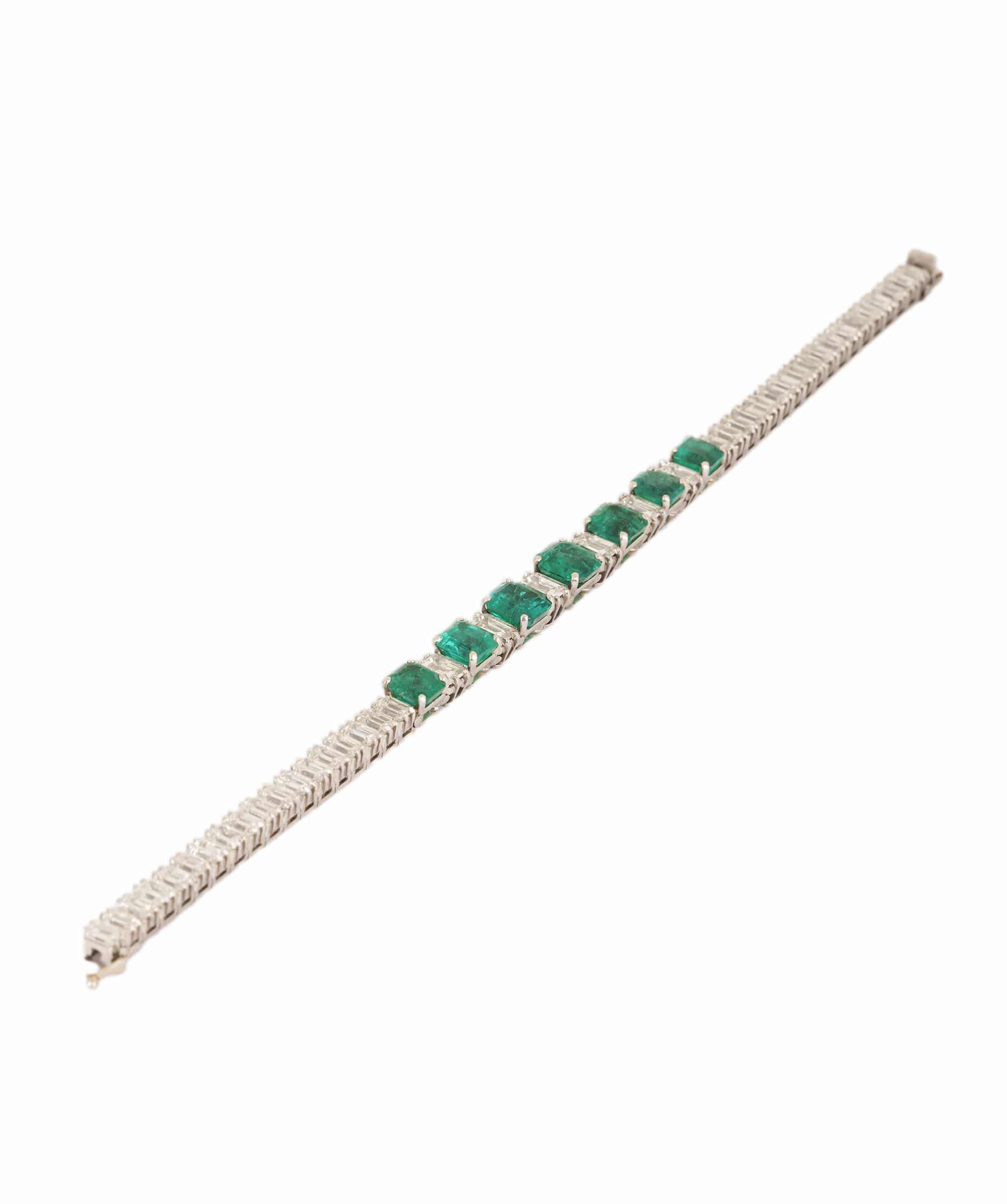 Luxury Promise Art Deco Colombian Emerald and Diamond Bracelet WA24723
