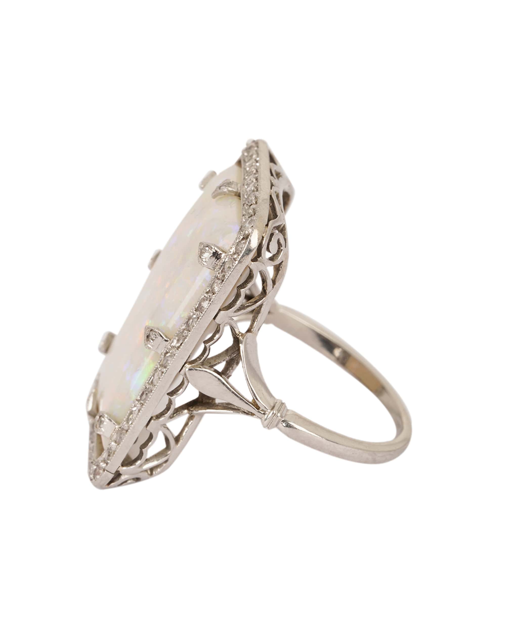 Luxury Promise Art Deco Opal and Diamond Rectangular Ring WA22891