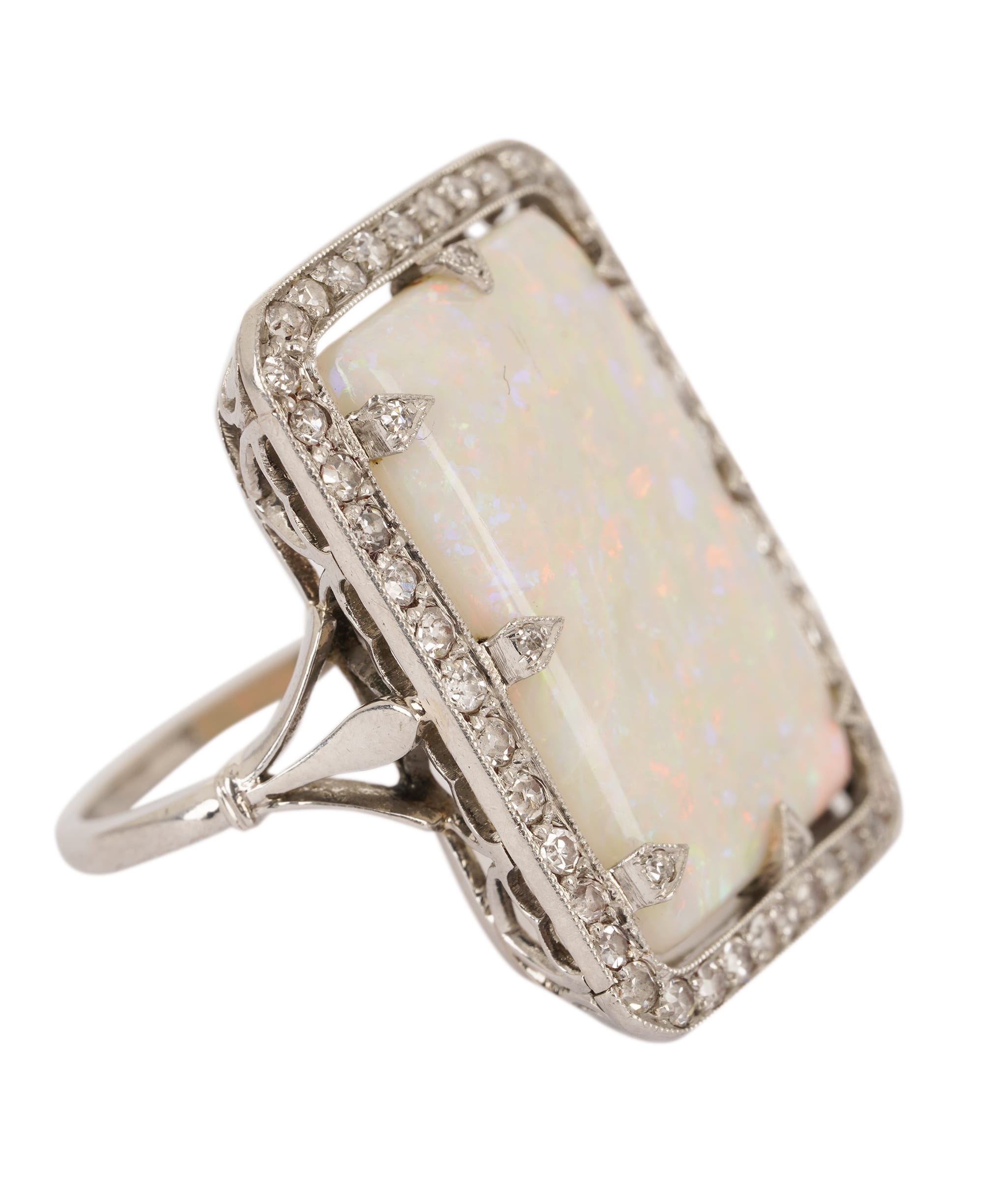 Luxury Promise Art Deco Opal and Diamond Rectangular Ring WA22891