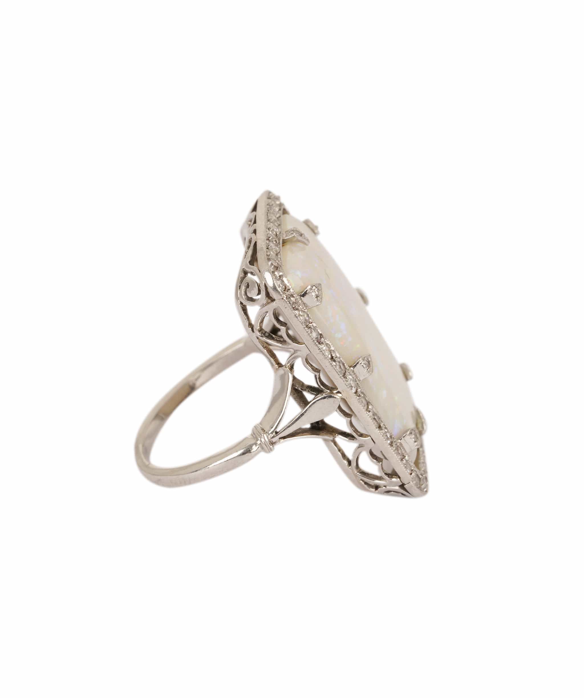 Luxury Promise Art Deco Opal and Diamond Rectangular Ring WA22891