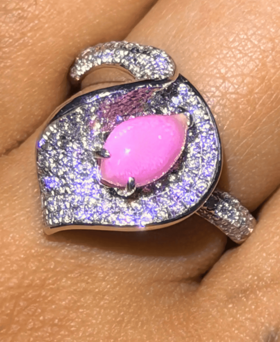 Luxury Promise Baroque Conch Pearl Ring with Diamond Halo in PT900 / 9.9g, PA1.336ct, D0.90ct  338Y7 JJC0060