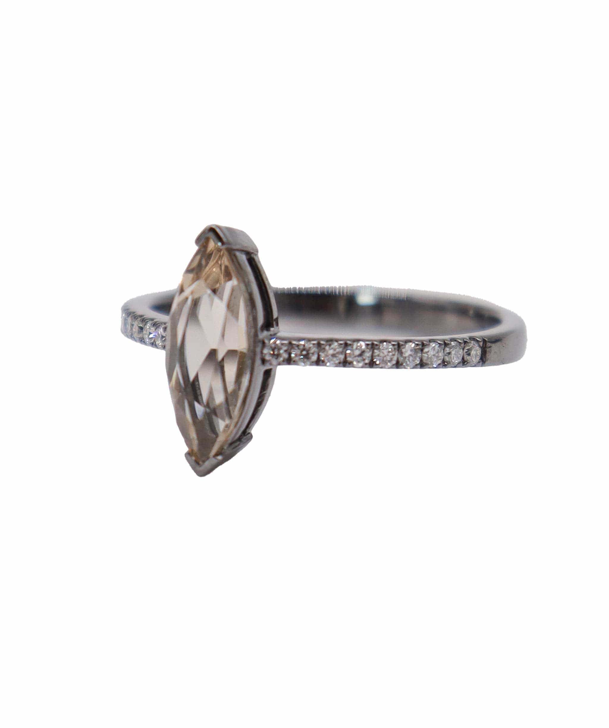 Luxury Promise BLACK RHODIUM ring morganite Marquise us8 DXBS4453