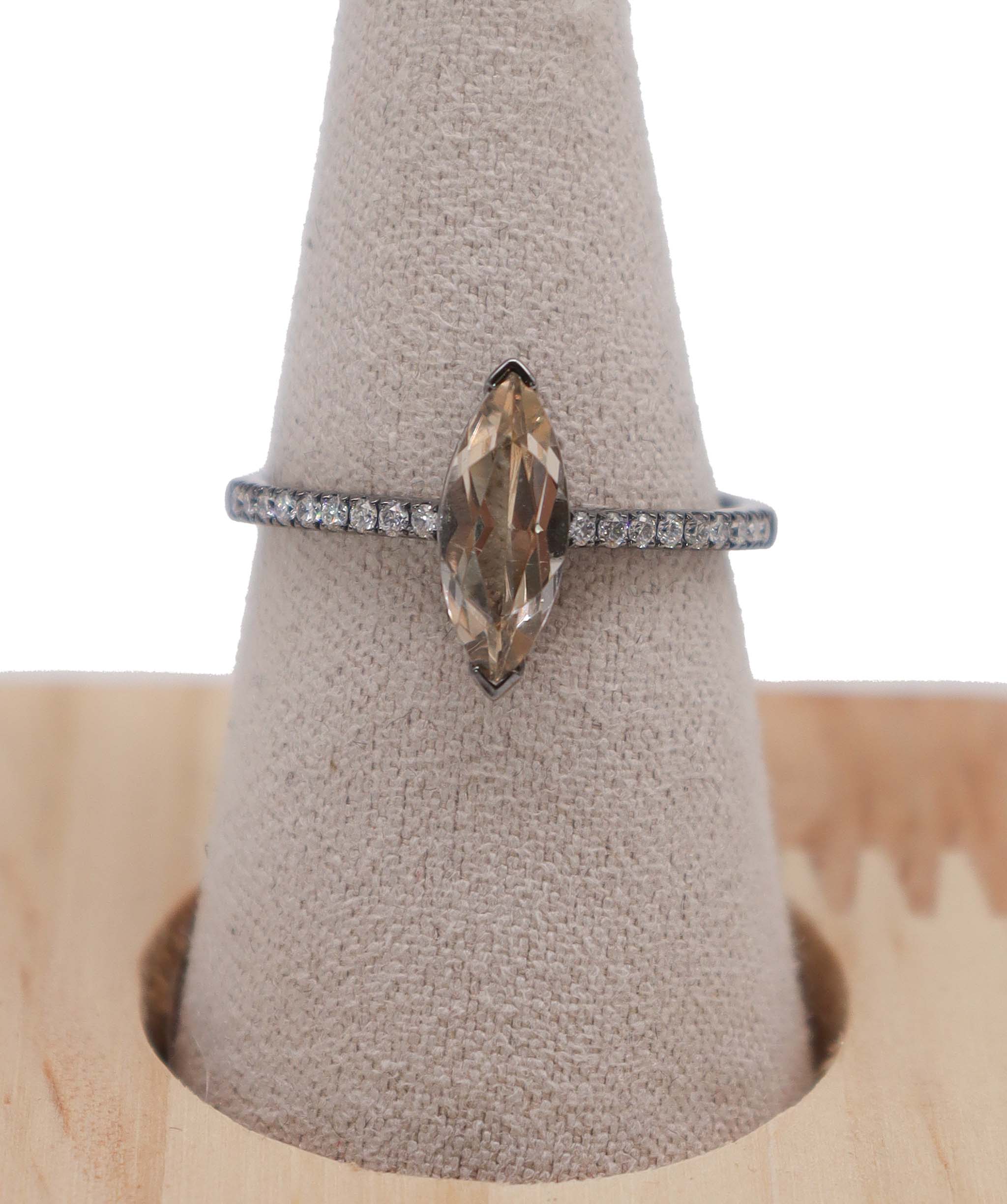 Luxury Promise BLACK RHODIUM ring morganite Marquise us8 DXBS4453