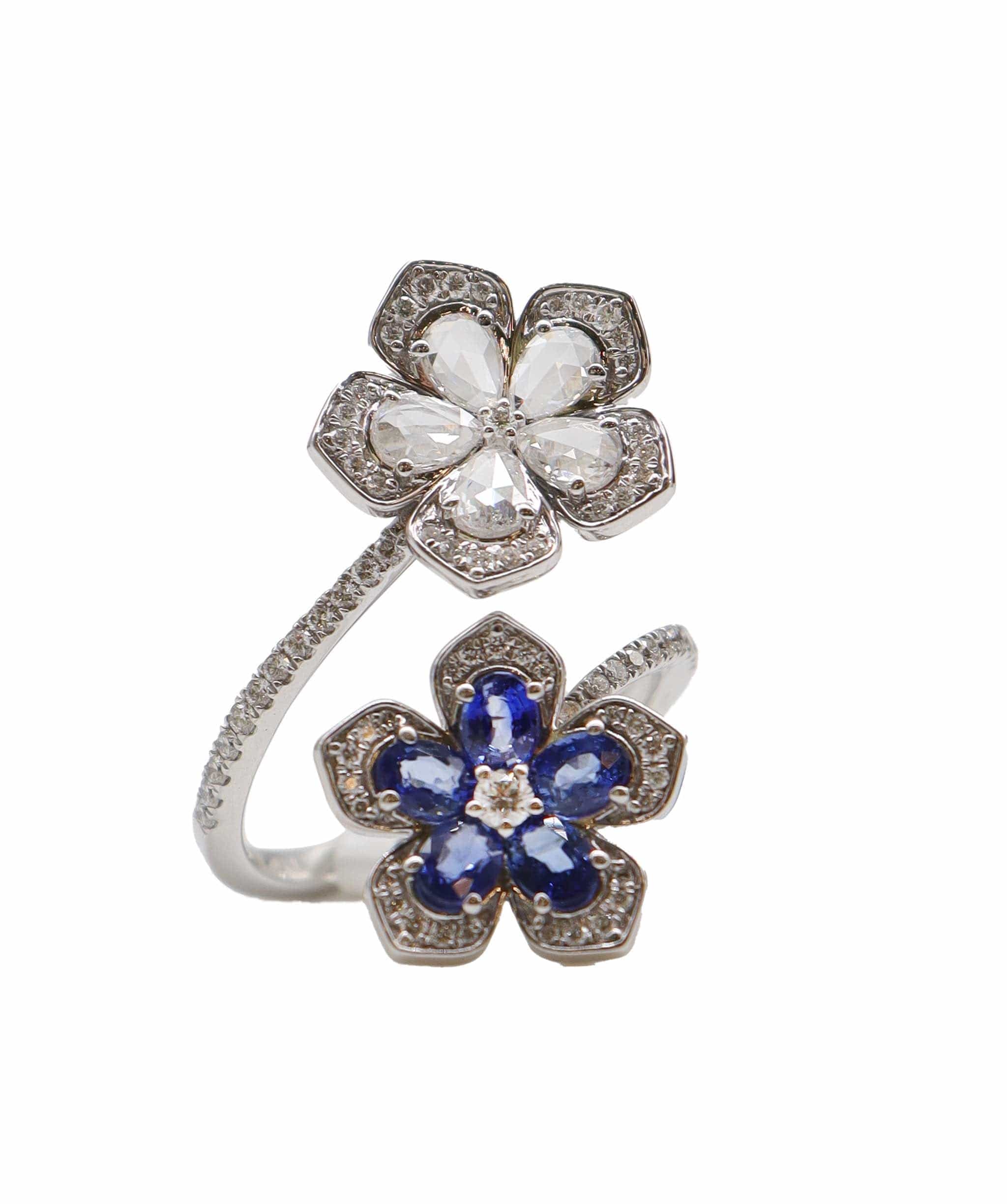 LUXURY PROMISE BLUE SAPPHIRE OVAL FULL CUT WHITE ROSECUT TW:0.04CT GOLD:5.80G  RING SIZE 54 *CANT BE RESIZED* R3362