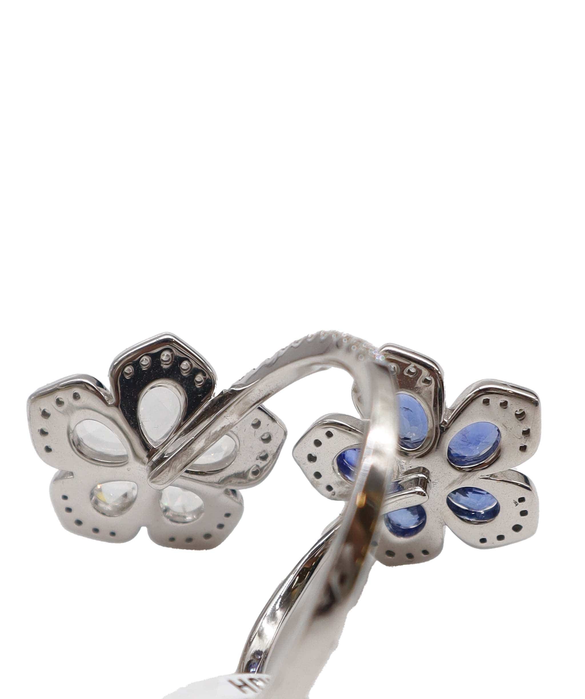 LUXURY PROMISE BLUE SAPPHIRE OVAL FULL CUT WHITE ROSECUT TW:0.04CT GOLD:5.80G  RING SIZE 54 *CANT BE RESIZED* R3362