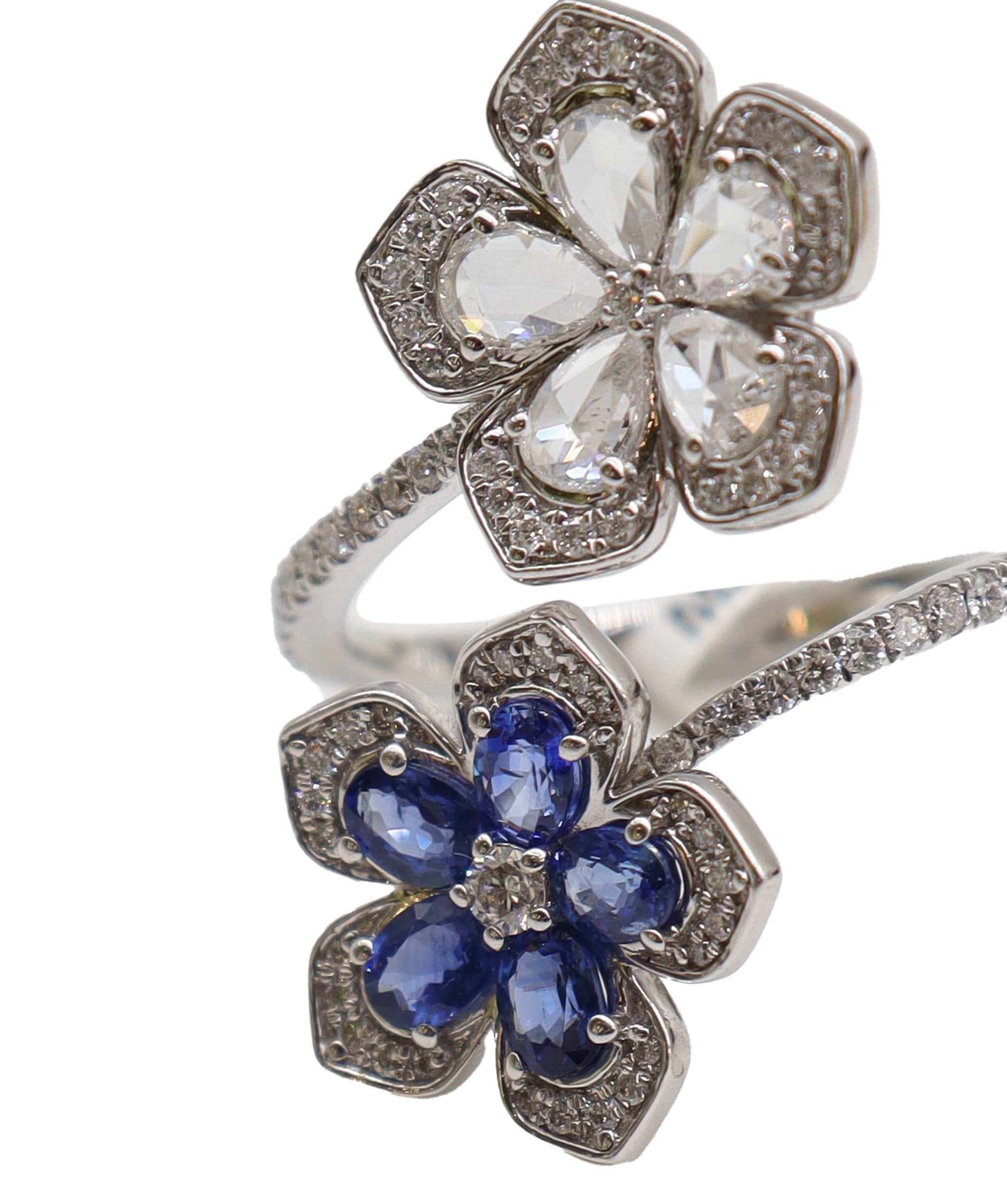 LUXURY PROMISE BLUE SAPPHIRE OVAL FULL CUT WHITE ROSECUT TW:0.04CT GOLD:5.80G  RING SIZE 54 *CANT BE RESIZED* R3362
