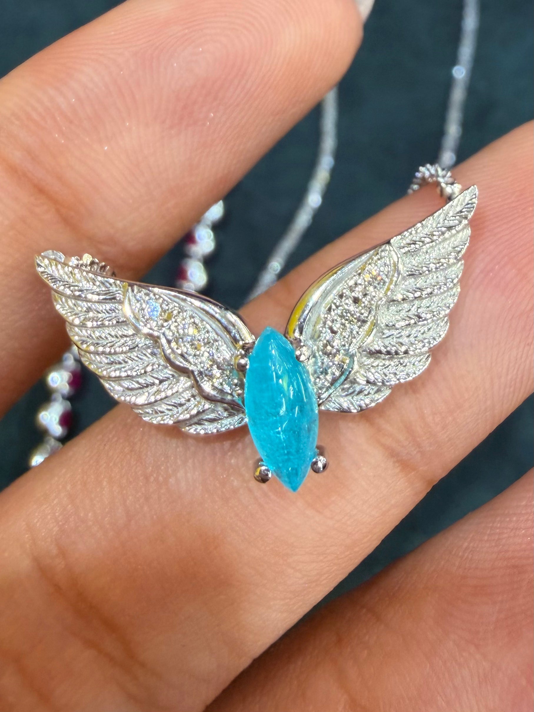 Luxury Promise Brazil Paraiba Tourmaline Cabochon Diamond Necklace in 18KWG / PT0.52ct / D0.06ct 5060 JJC0874