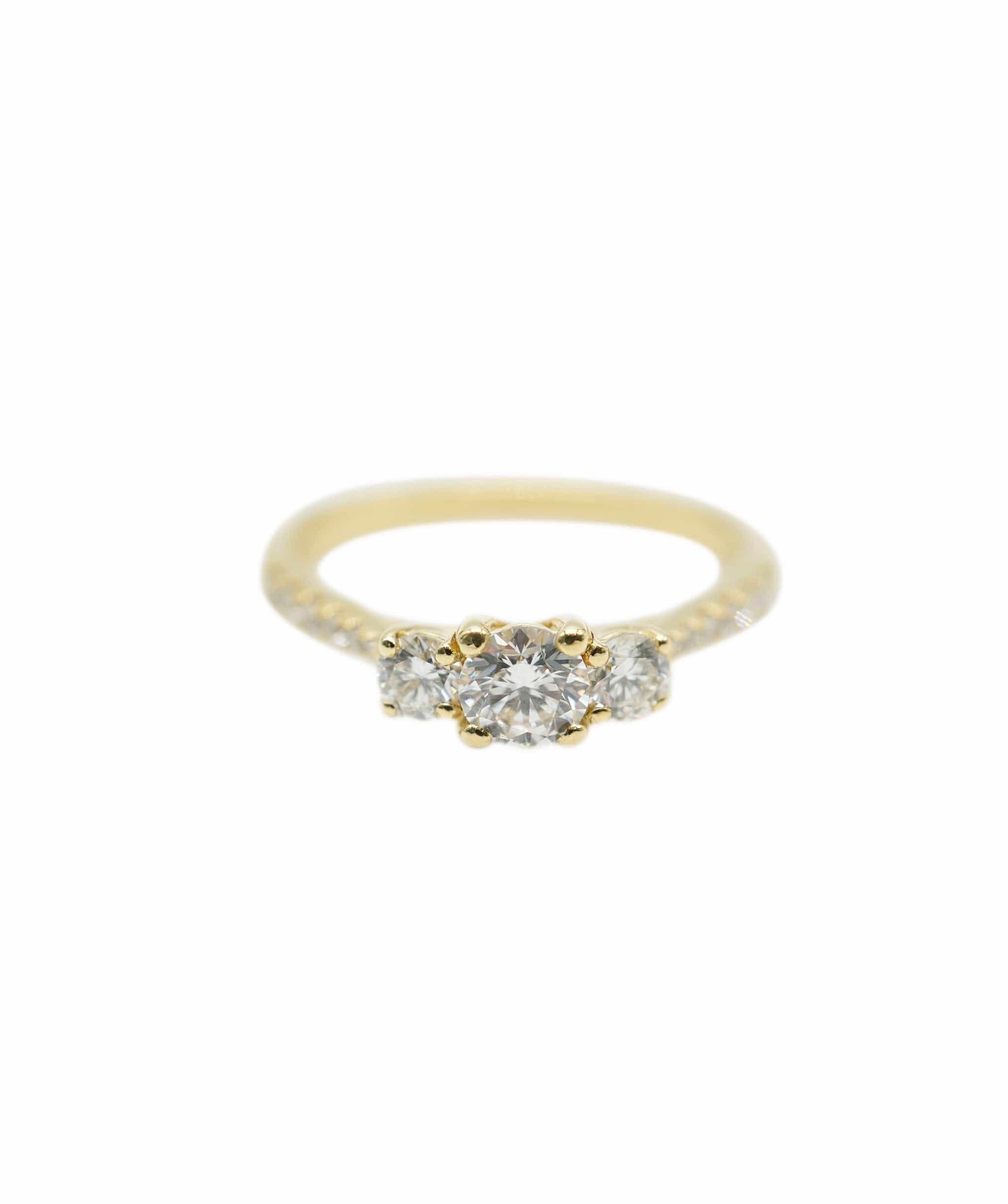 Luxury Promise Brilliant-cut diamond, three-stone yellow gold ring, Principal diamond 0.34 carats, G colour / IF clarity AHC1799