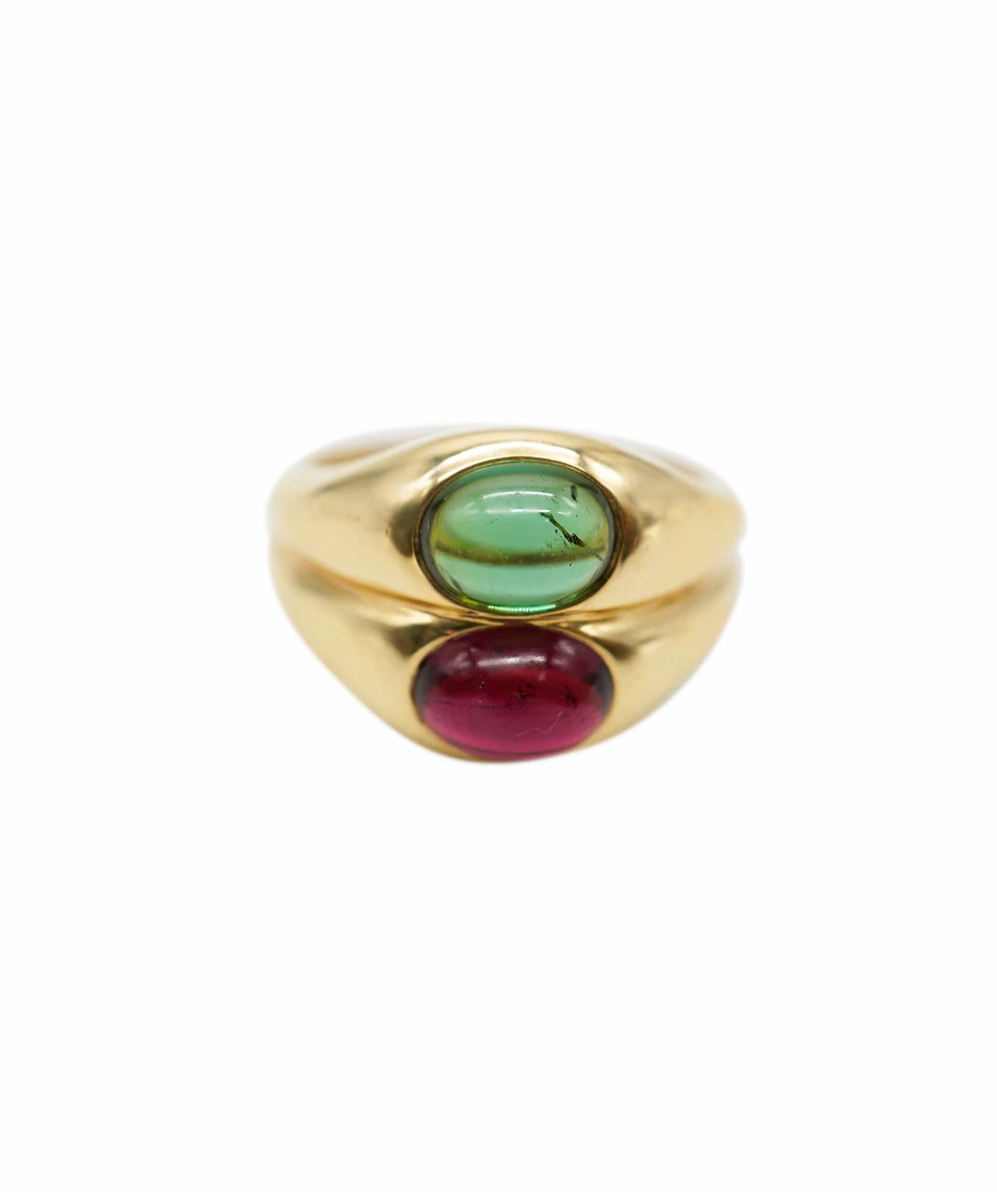 Luxury Promise Bulgari Pink and Green Tourmaline Yellow gold Ring AVC1924