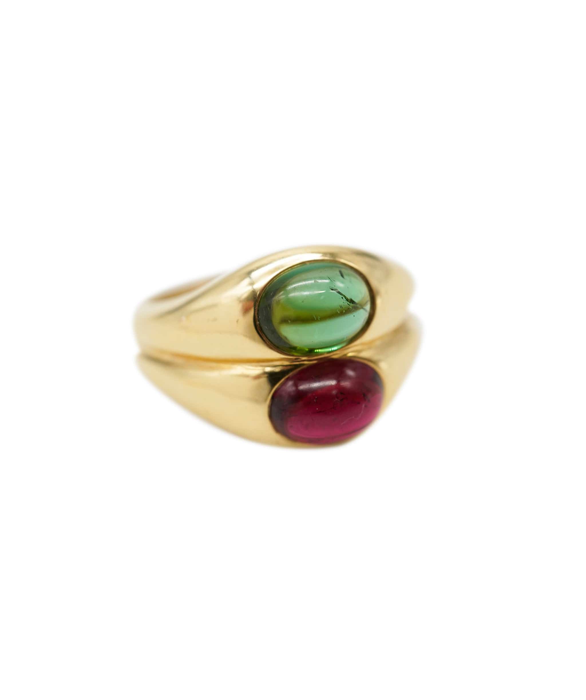 Luxury Promise Bulgari Pink and Green Tourmaline Yellow gold Ring AVC1924