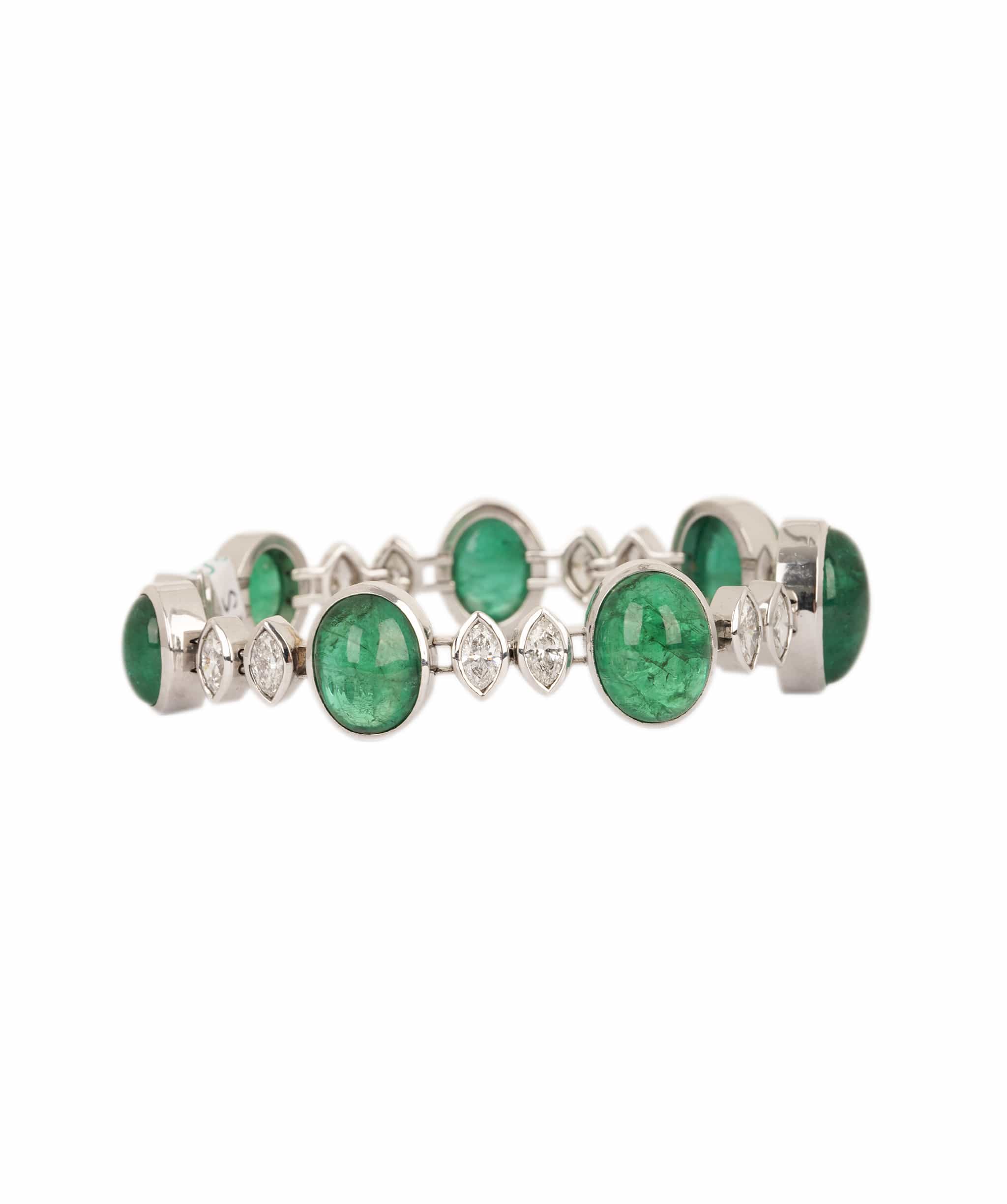 Luxury Promise Cabochon Emerald and Diamond Bracelet WA24965