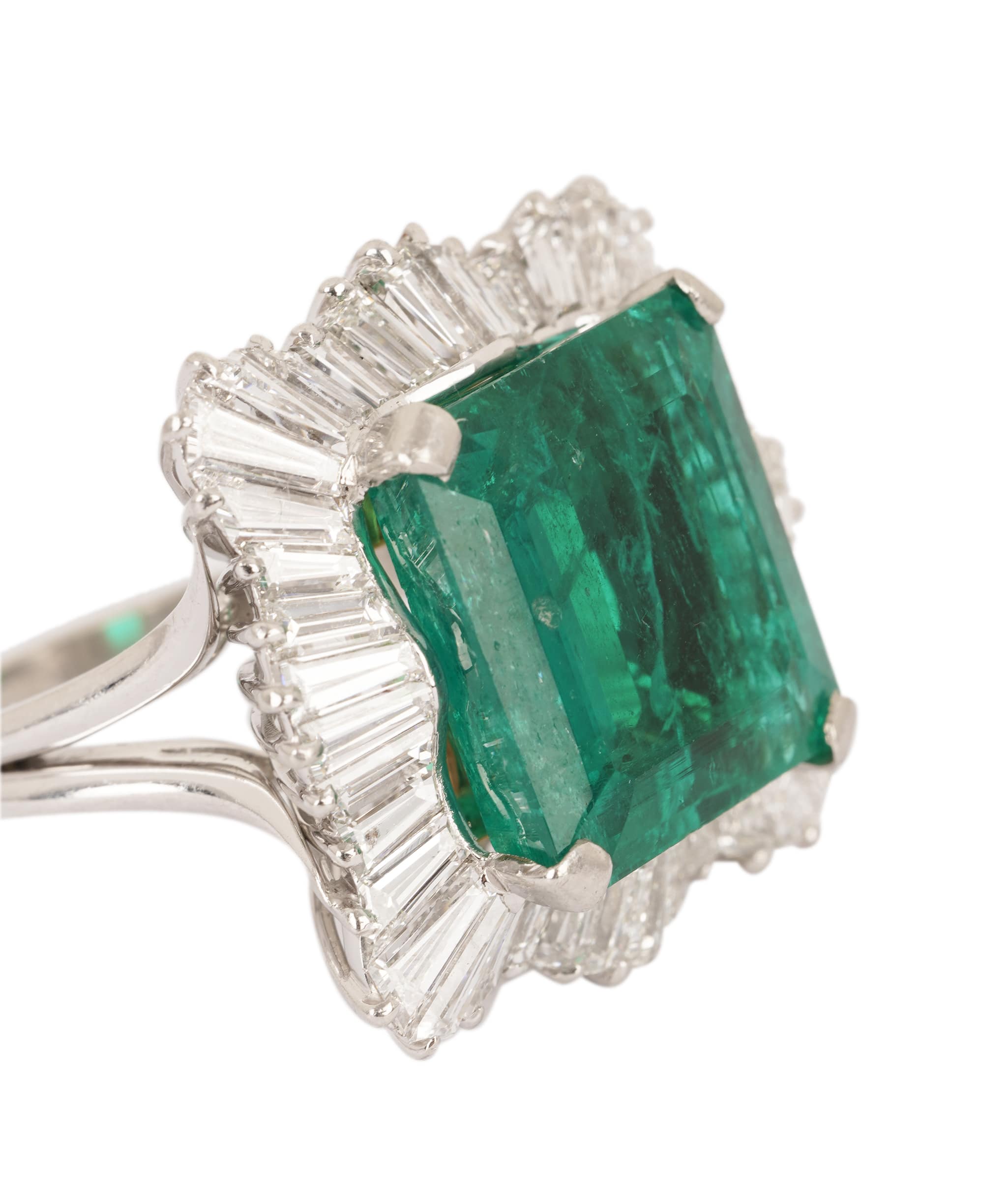 Luxury Promise Colombian Emerald & Baguette Diamond Cluster Ring WA25028