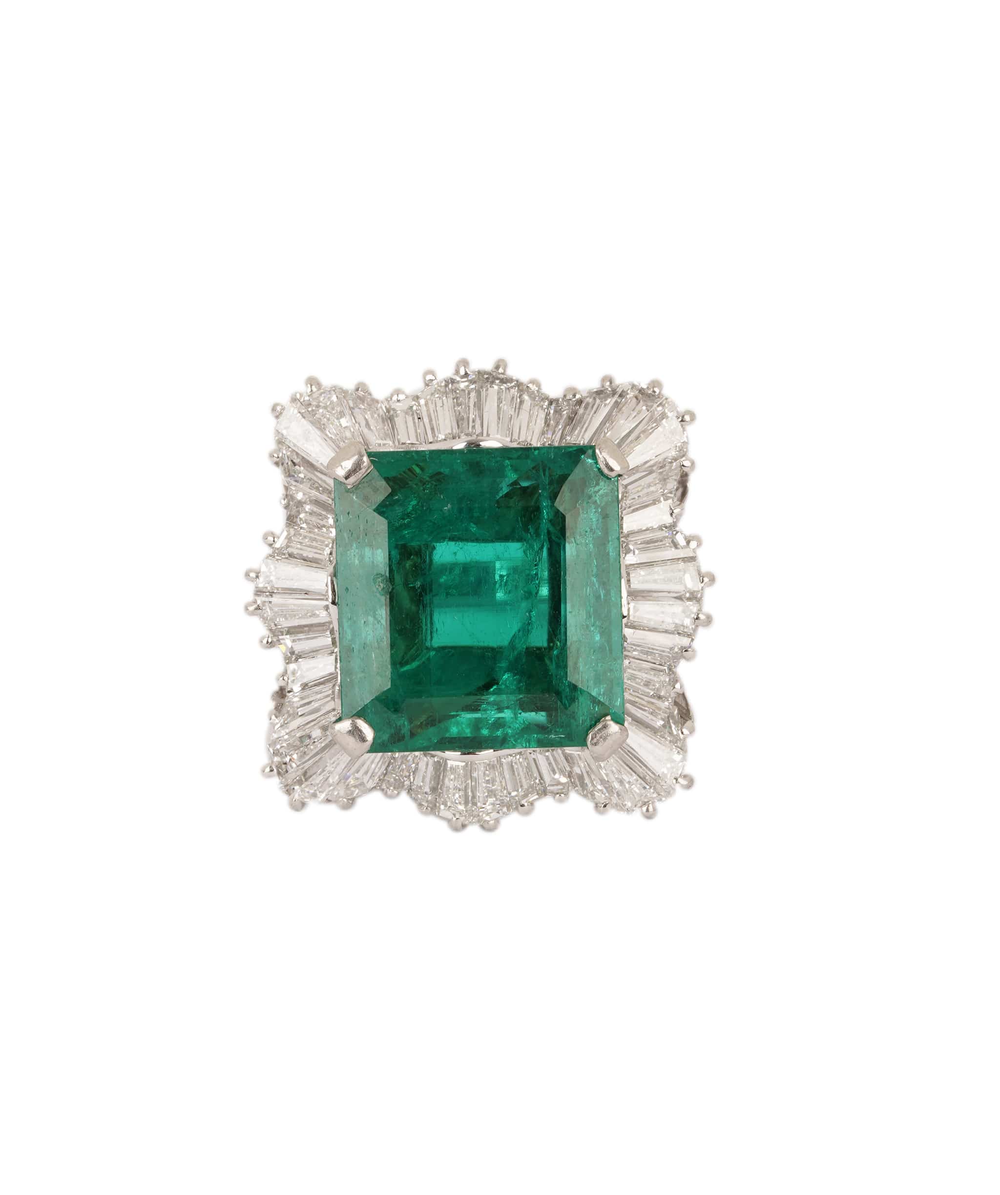 Luxury Promise Colombian Emerald & Baguette Diamond Cluster Ring WA25028
