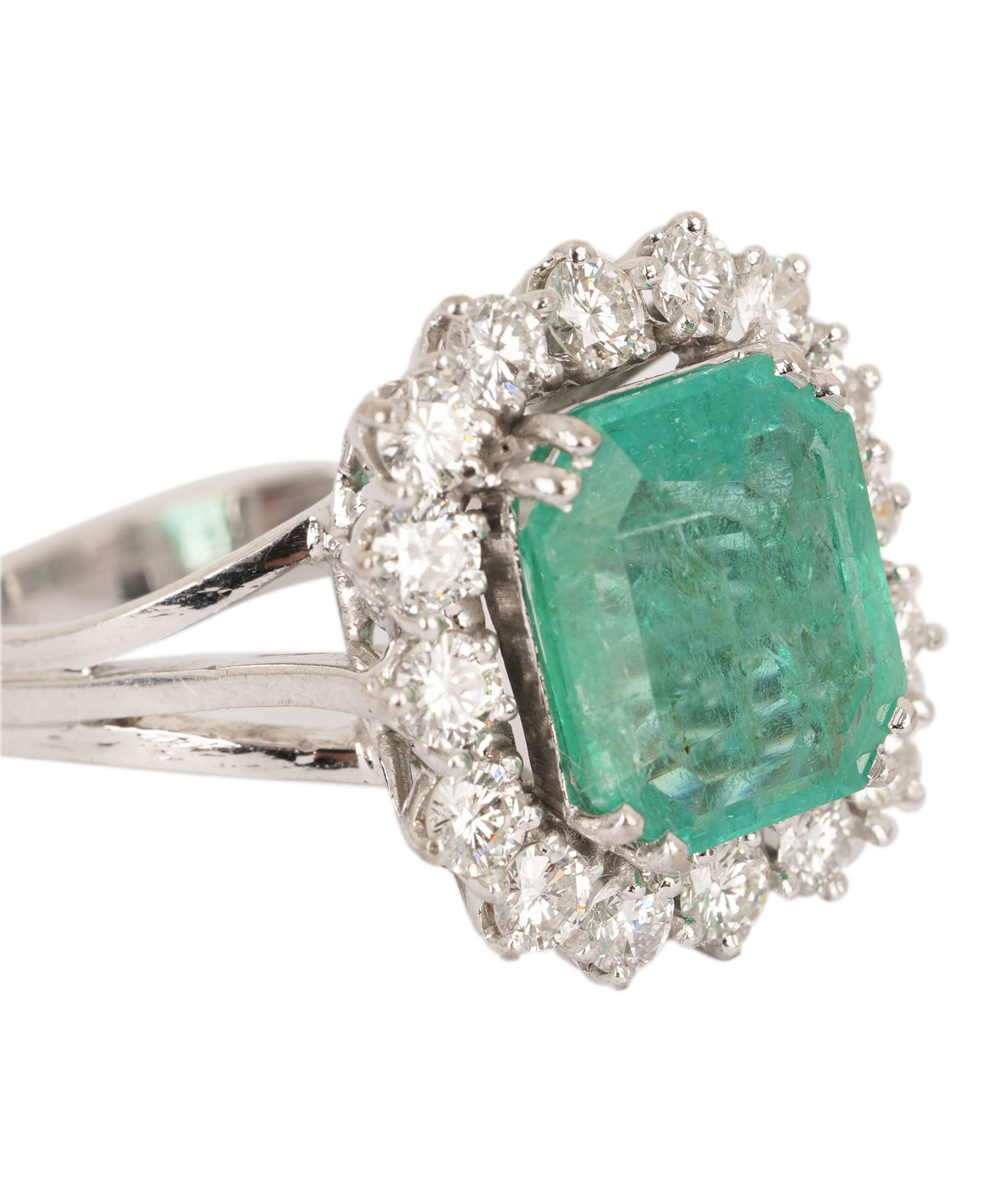 Luxury Promise Colombian Emerald & Diamond Cluster Ring WA24507