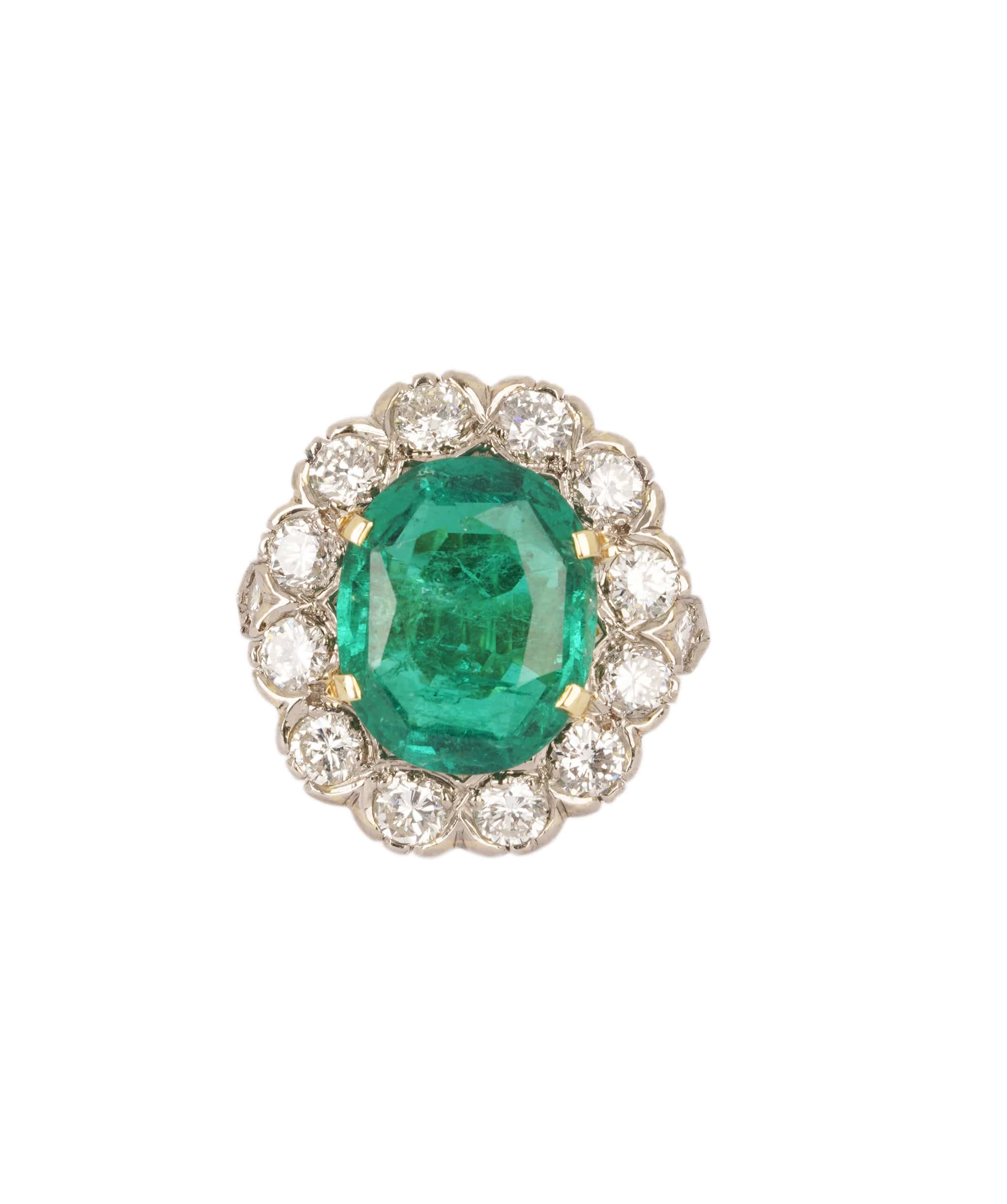 Luxury Promise Colombian Emerald & Diamond Cluster Ring WA25027