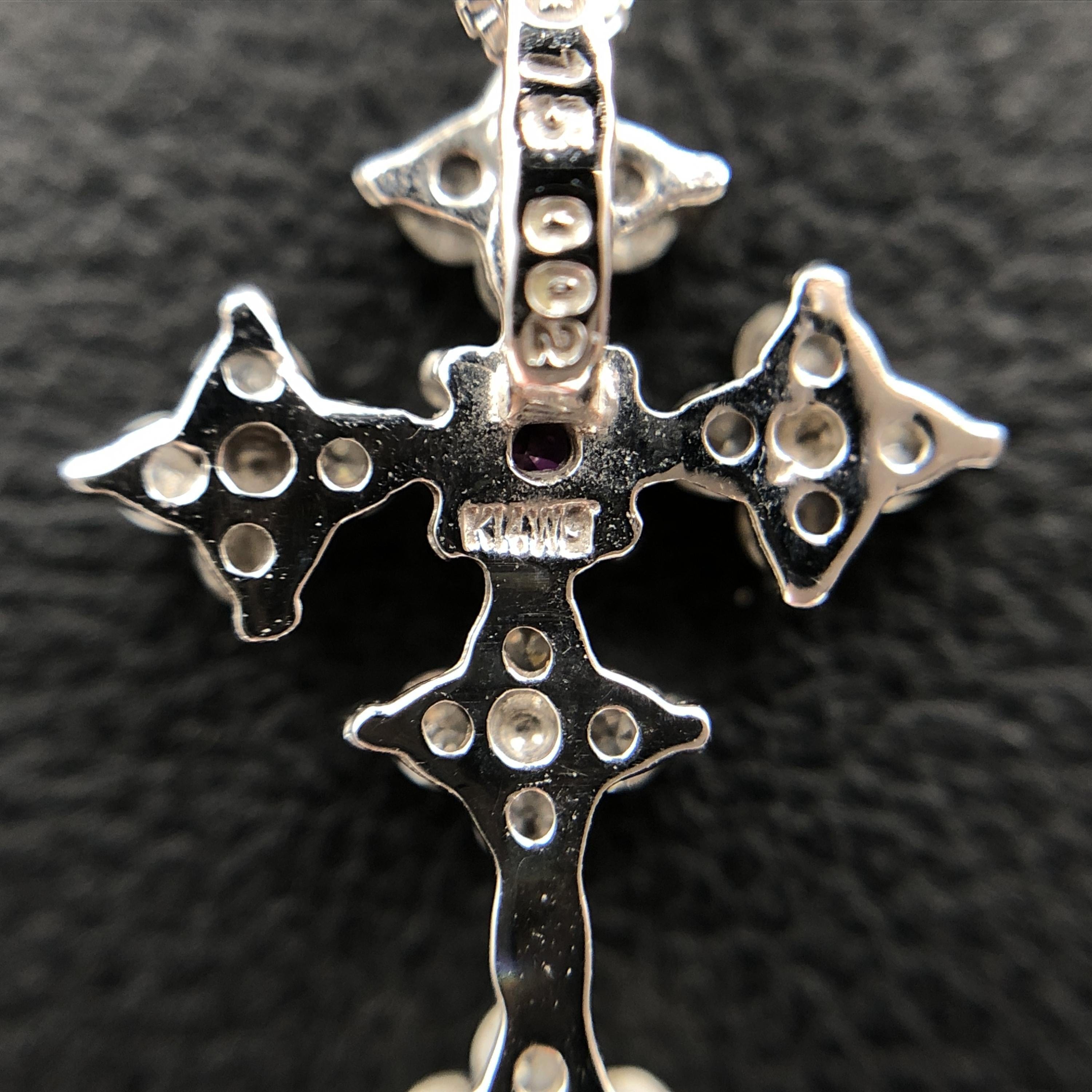 Luxury Promise Cross Motif Diamond & Ruby Necklace, D(0.15ct), R(0.02ct), K14WG, 1.1g, 16inch ALC3339